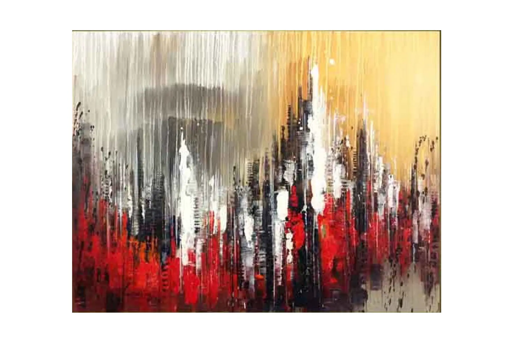 ABSTRACT RED CITY BUILDING 80X100 - HANDMADE