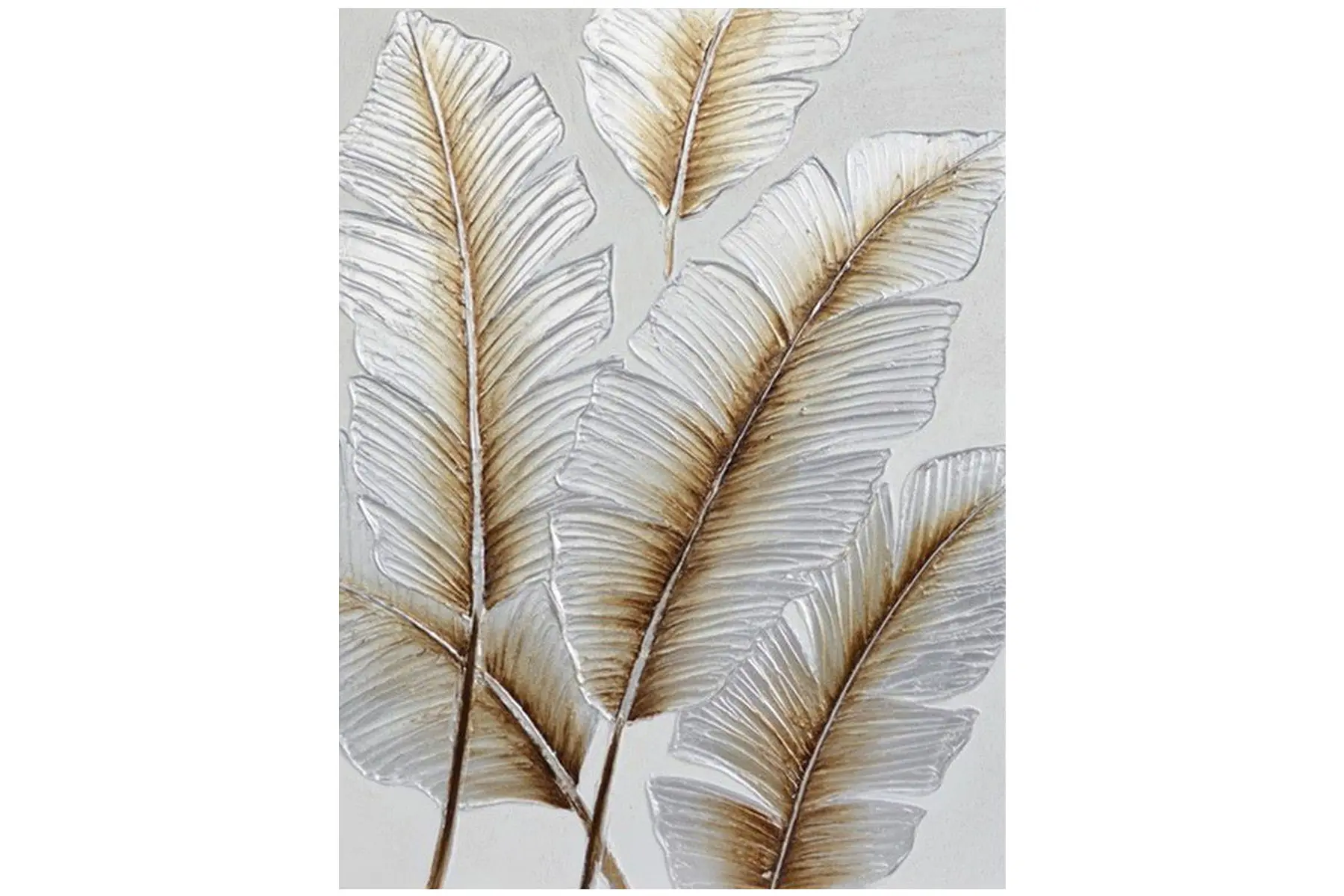 WHITE HEAVY TECTURE LEAF 80X120 - HANDMADE/FRAMED