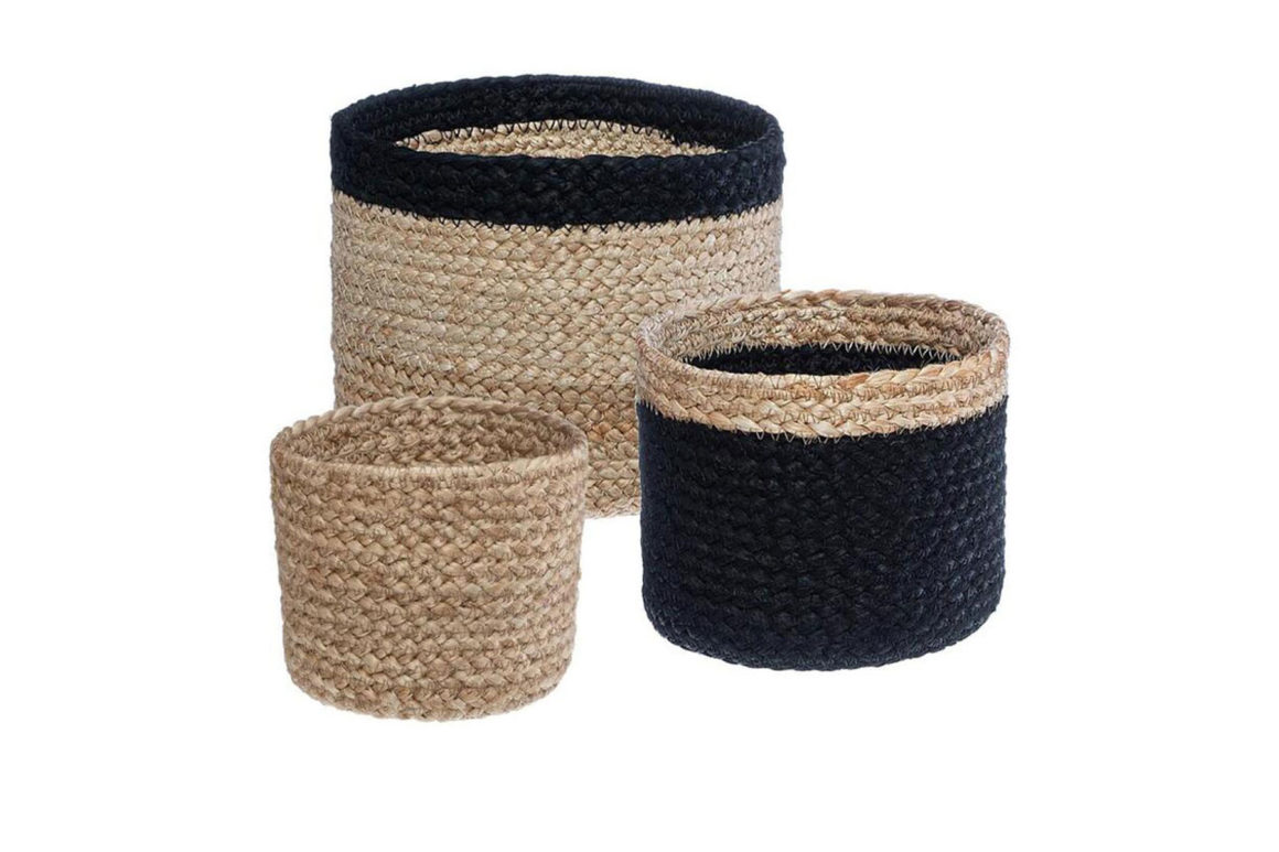 JUTE BASKET NOIR SETX3