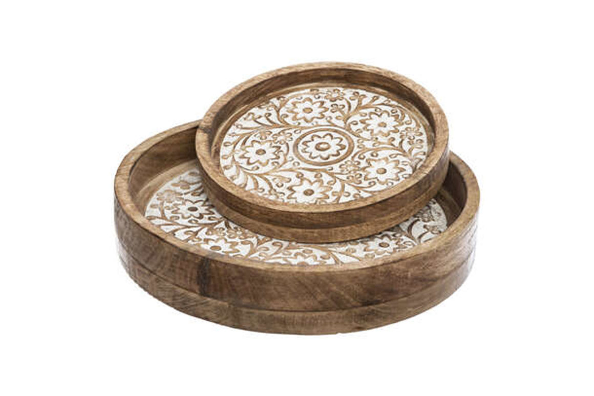 ROUND WOODEN TRAY RITUAL X2
