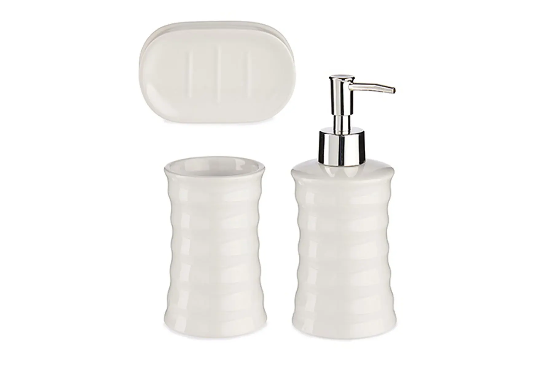 3PC BATH SET-CREAM STRIPED WHT