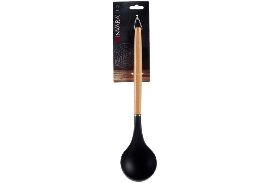 32,5CM NYLON HNDLE WOOD SPOON