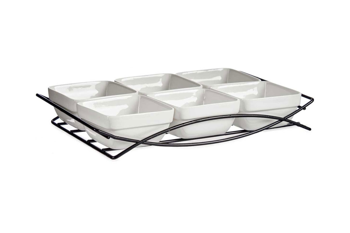 SET 6 SQUARE WHT BOWL MTL STND