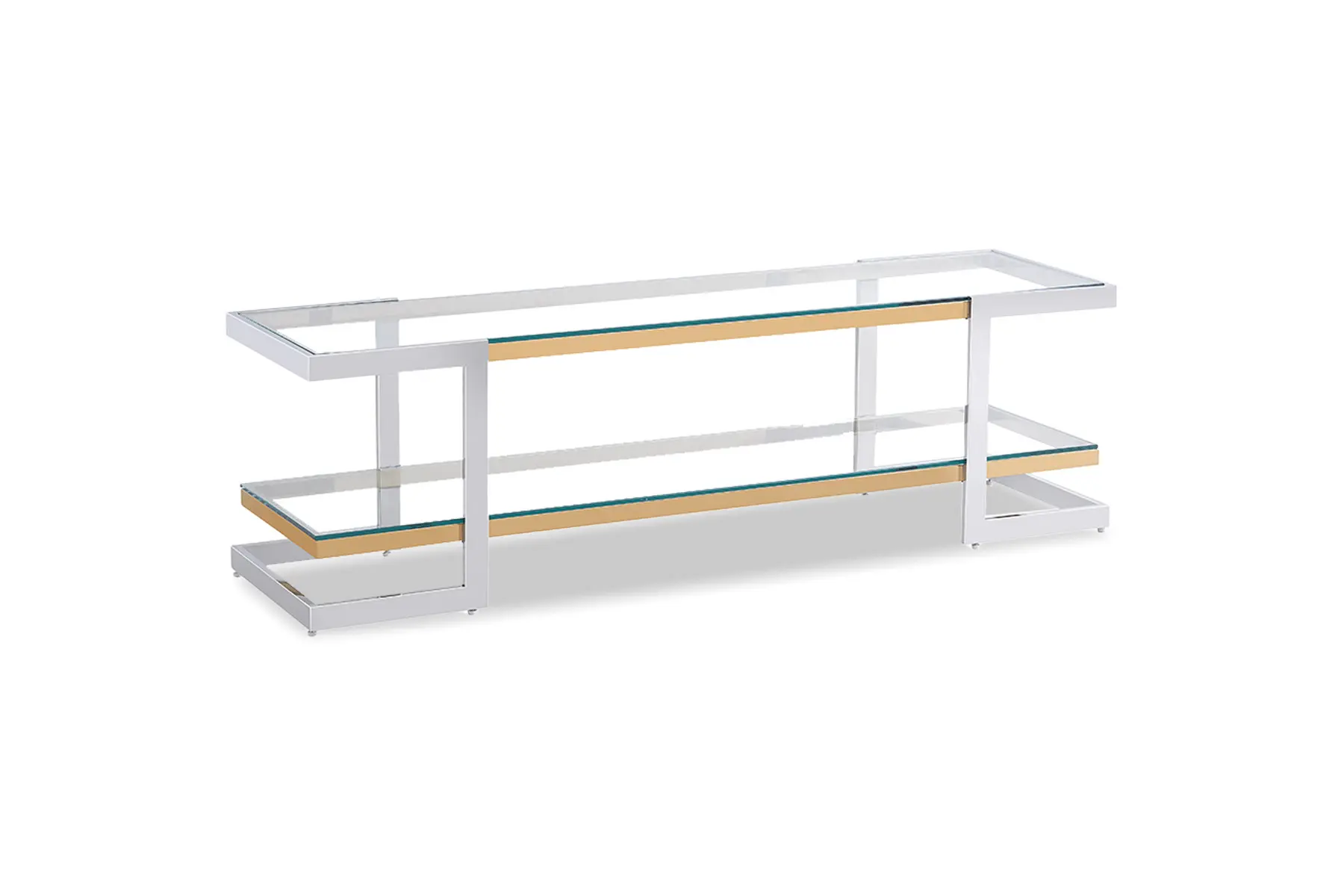 RICO Chrome TV  Stand with Gold Accent and Tempered Glass