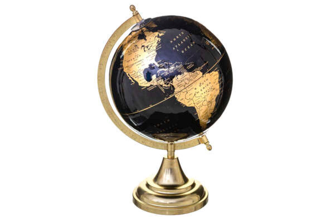 BLACK GOLD MAP GLOBE H33CM