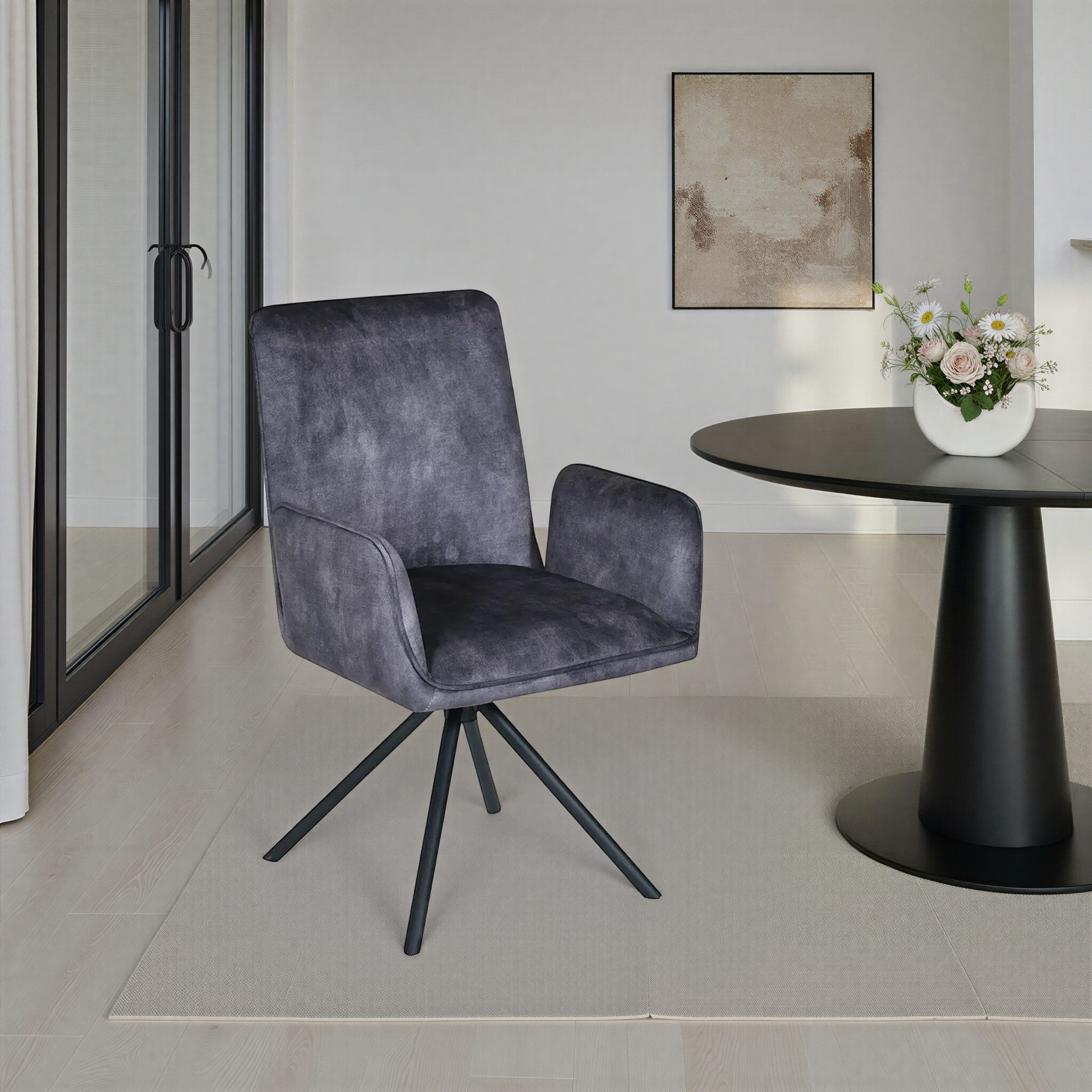 DELIQ Grey Velvet Swivel Dining Chair
