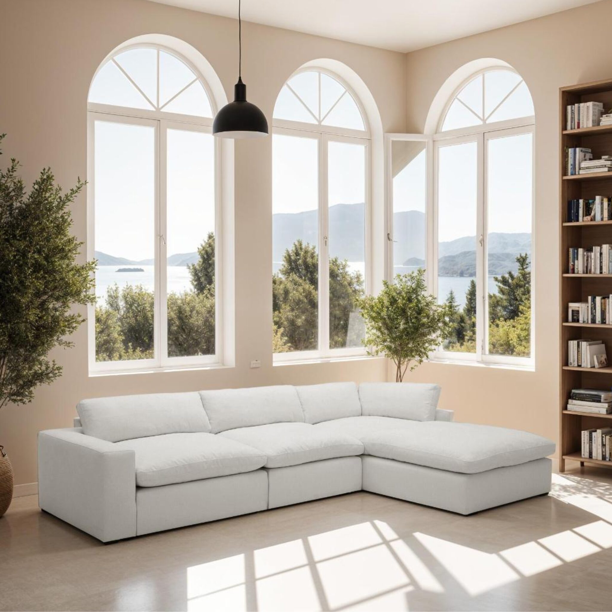 DELY Beige Fabric Corner Sofa