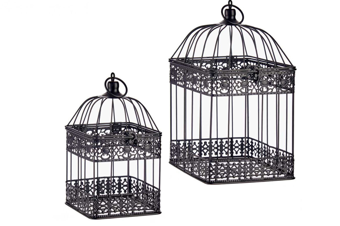 SET 2 SQUARE BLACK METAL CAGES