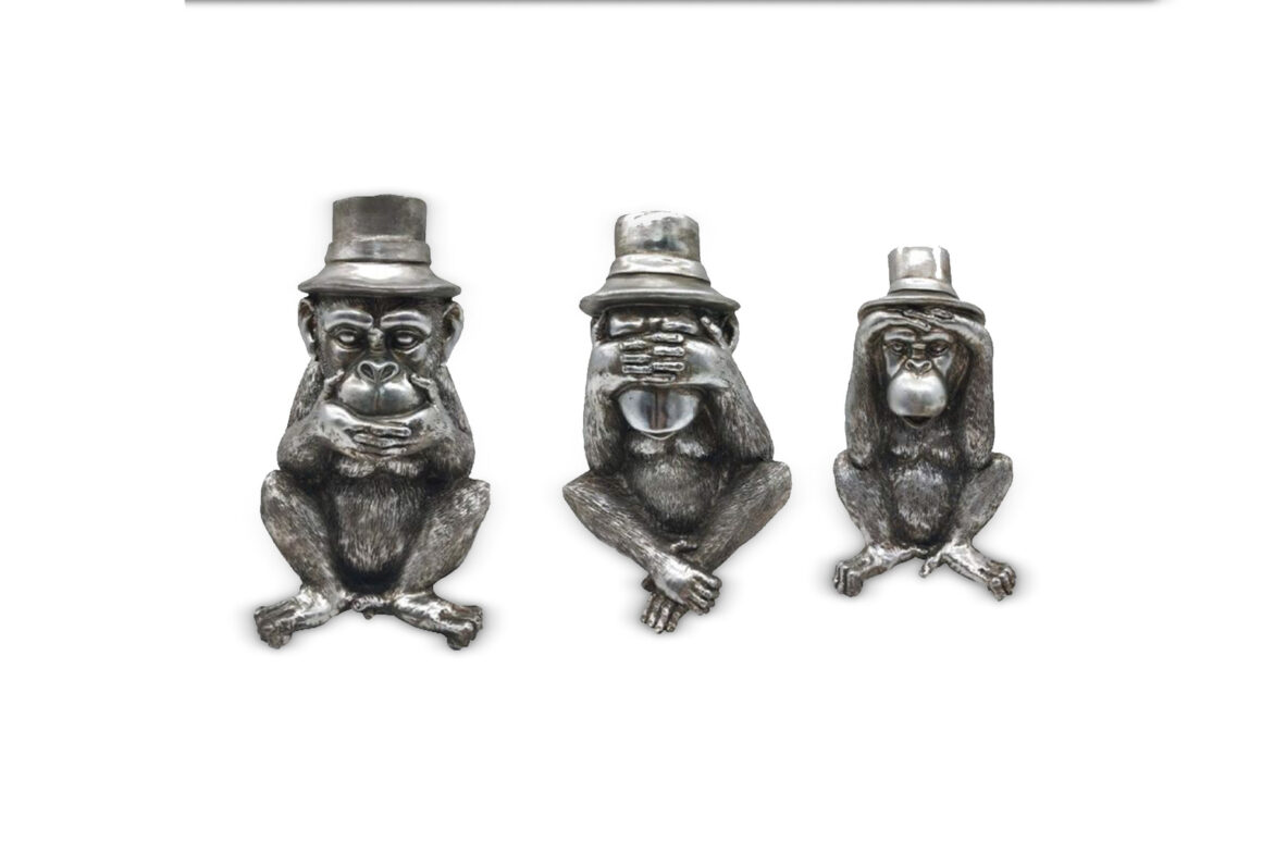 MONKIES DECO MONKEY 3PCS SILV