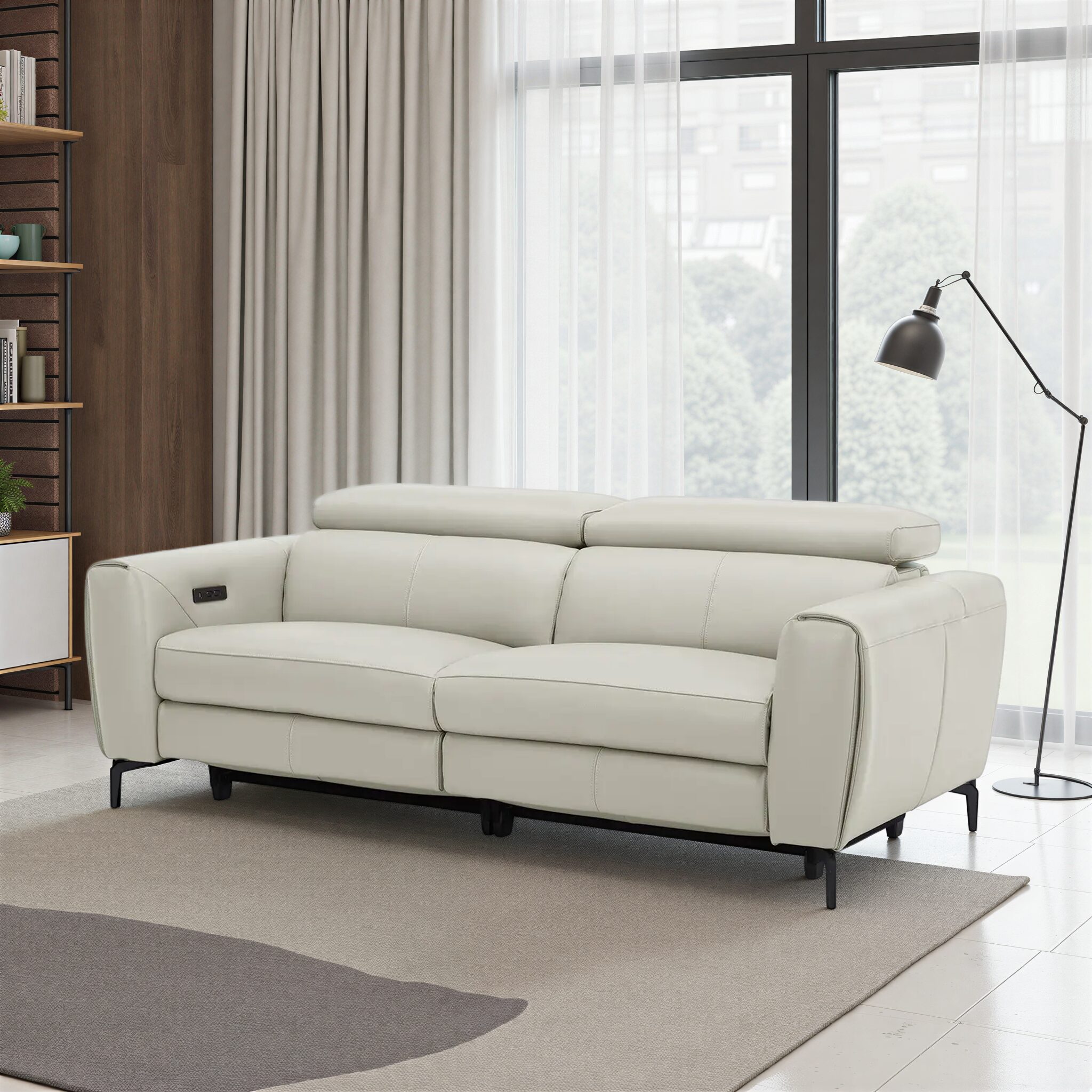 GRACIE Beige Leather Electric Recliner Sofa