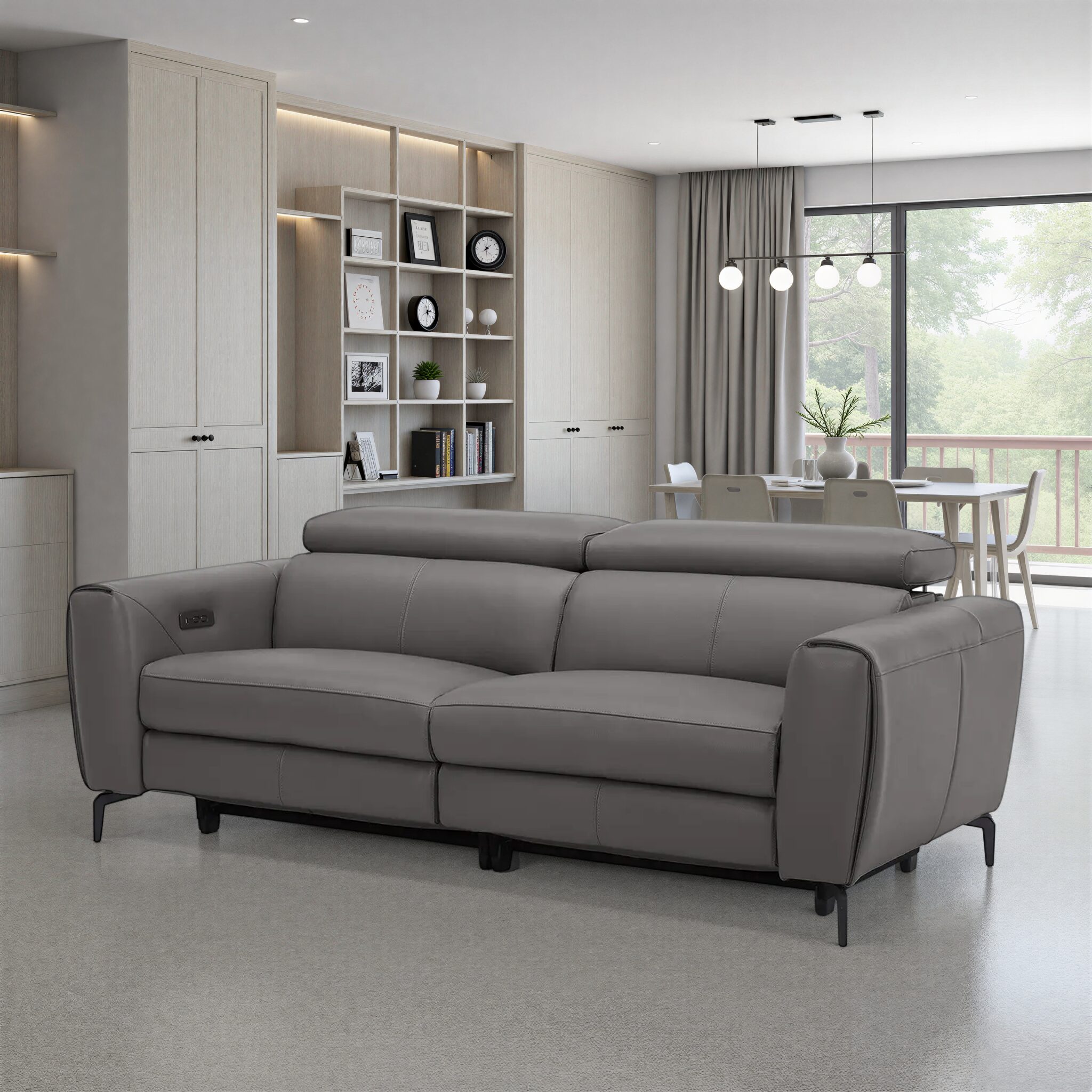 GRACIE Dark Grey Leather Electric Recliner Sofa