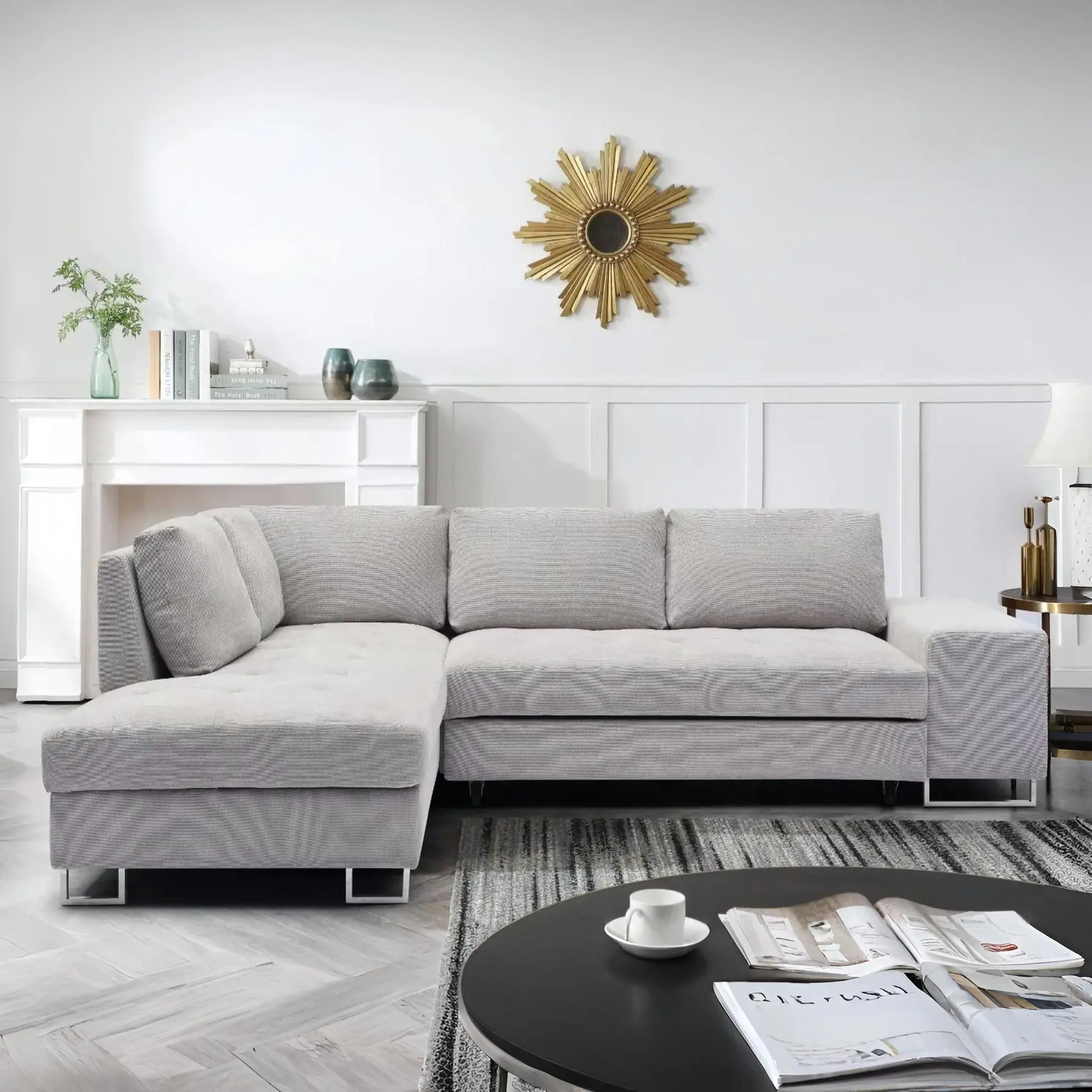 BONBON Left Corner Sofa-Bed in Beige
