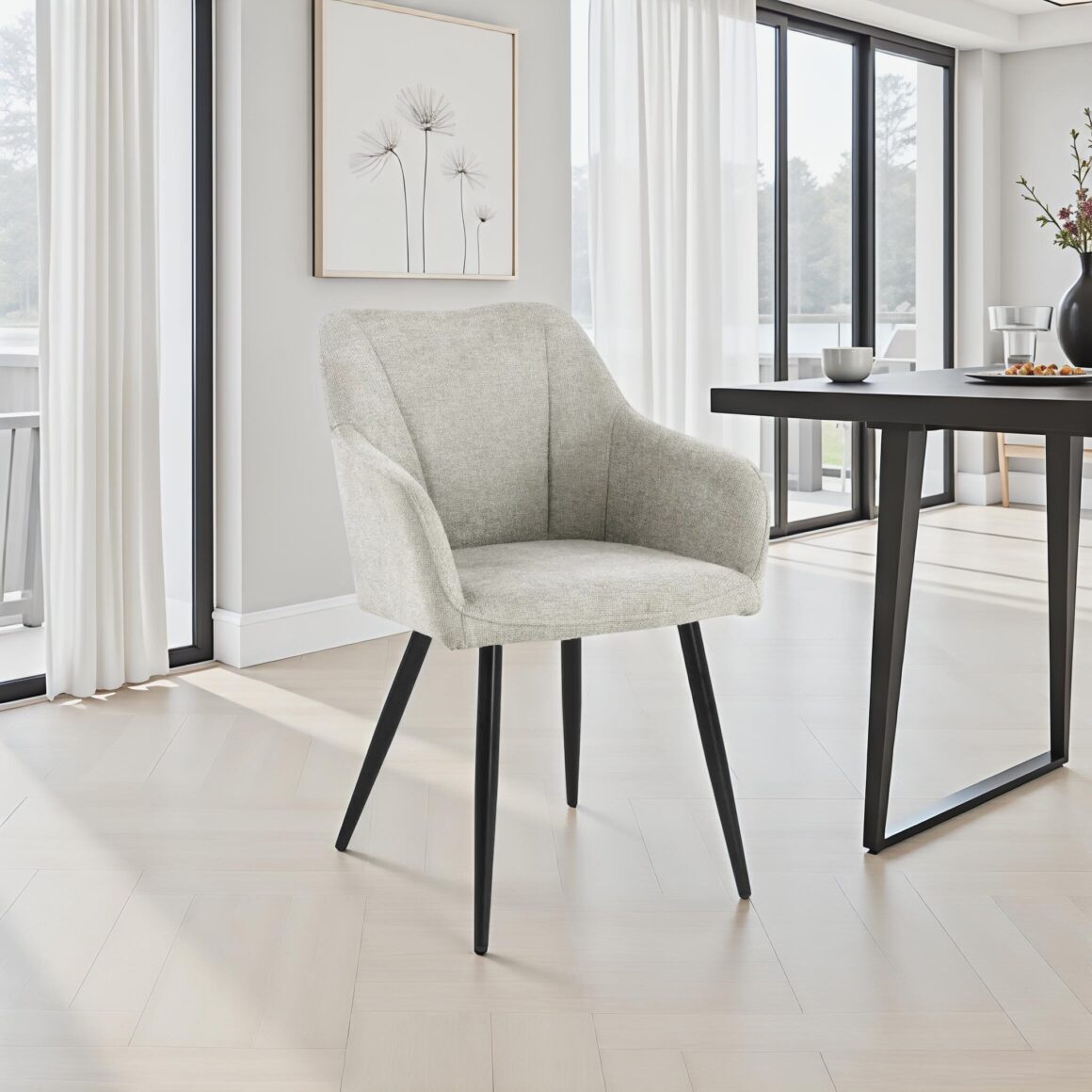 KUCHI Fabric Dining Chair Beige-Grey