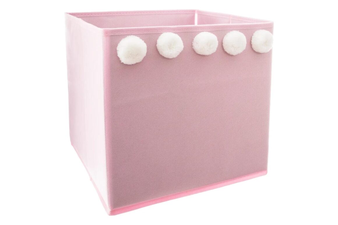 Storage Box Pink With Pom Pom