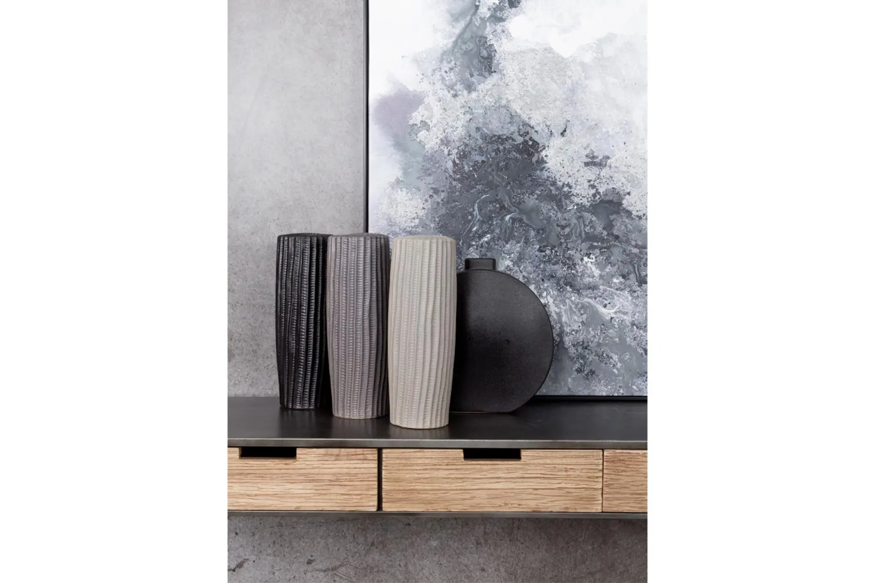 RIGE VASE CERAMIC BLACK SAND M - Image 3