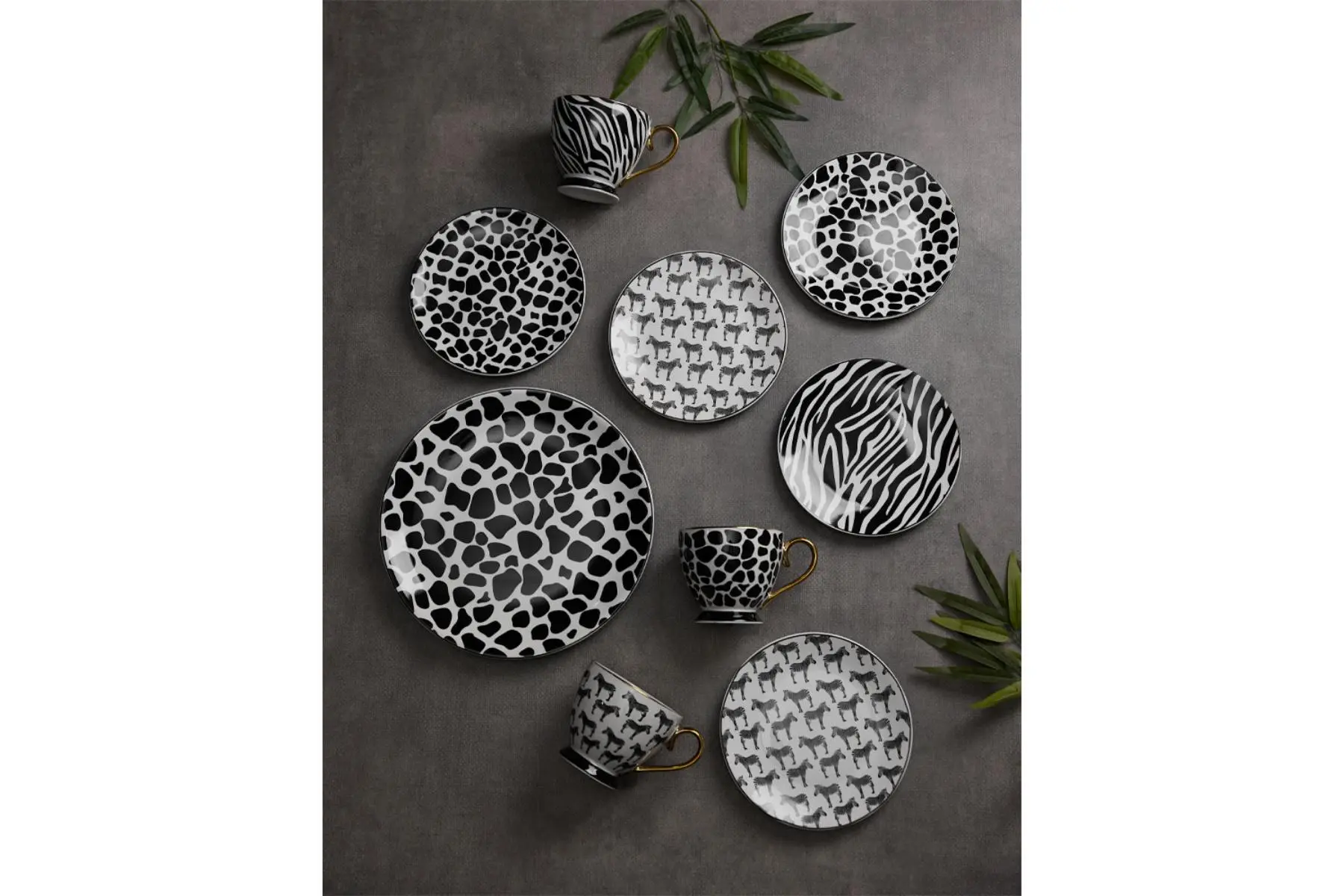 SAFARI PLATE SET7 WHT BLK
