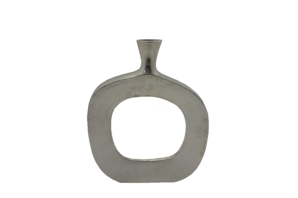 ABSTRACT OVAL VASE ALUMINM SLV