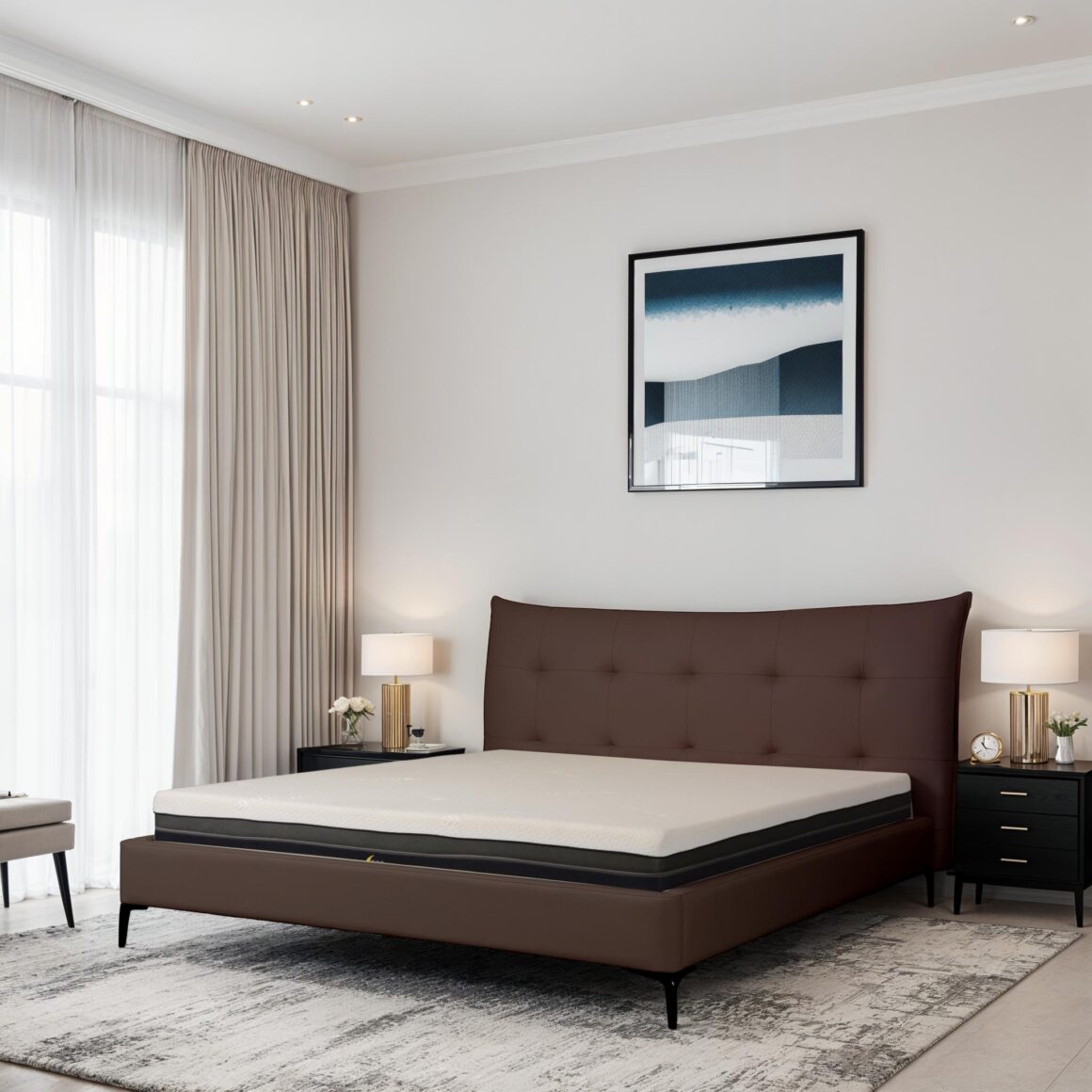 MORGON Brown PU Leather Bed