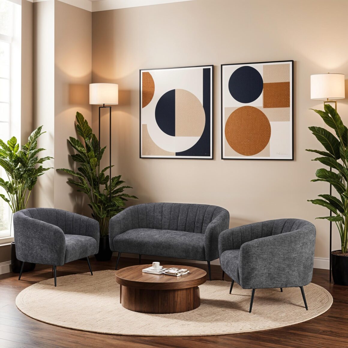 OLIVIA Dark Grey Fabric Sofas