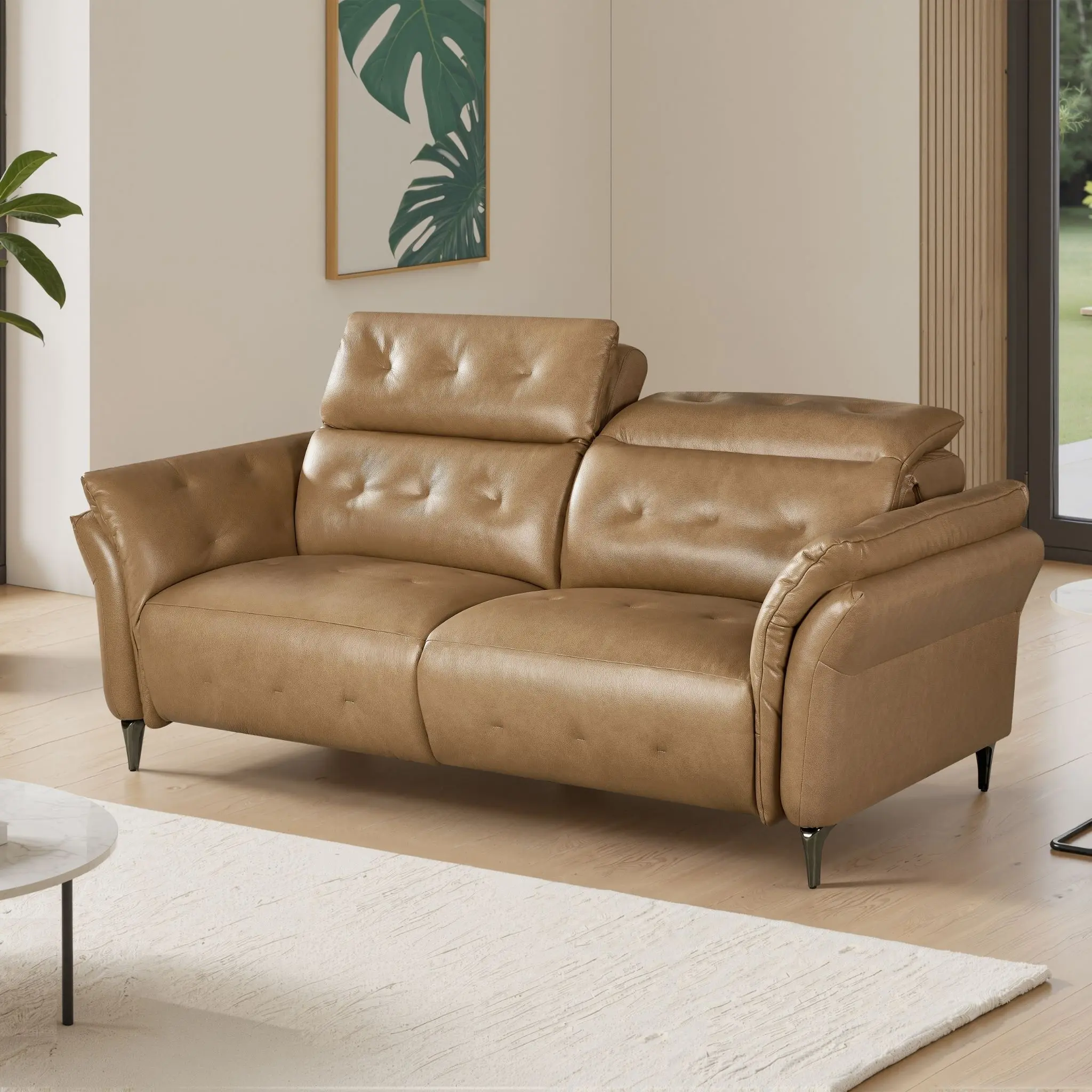 FATIMA Bonded Leather Brown Sofa