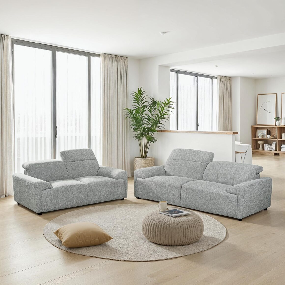 ABRIL Light Grey Fabric Sofa Set