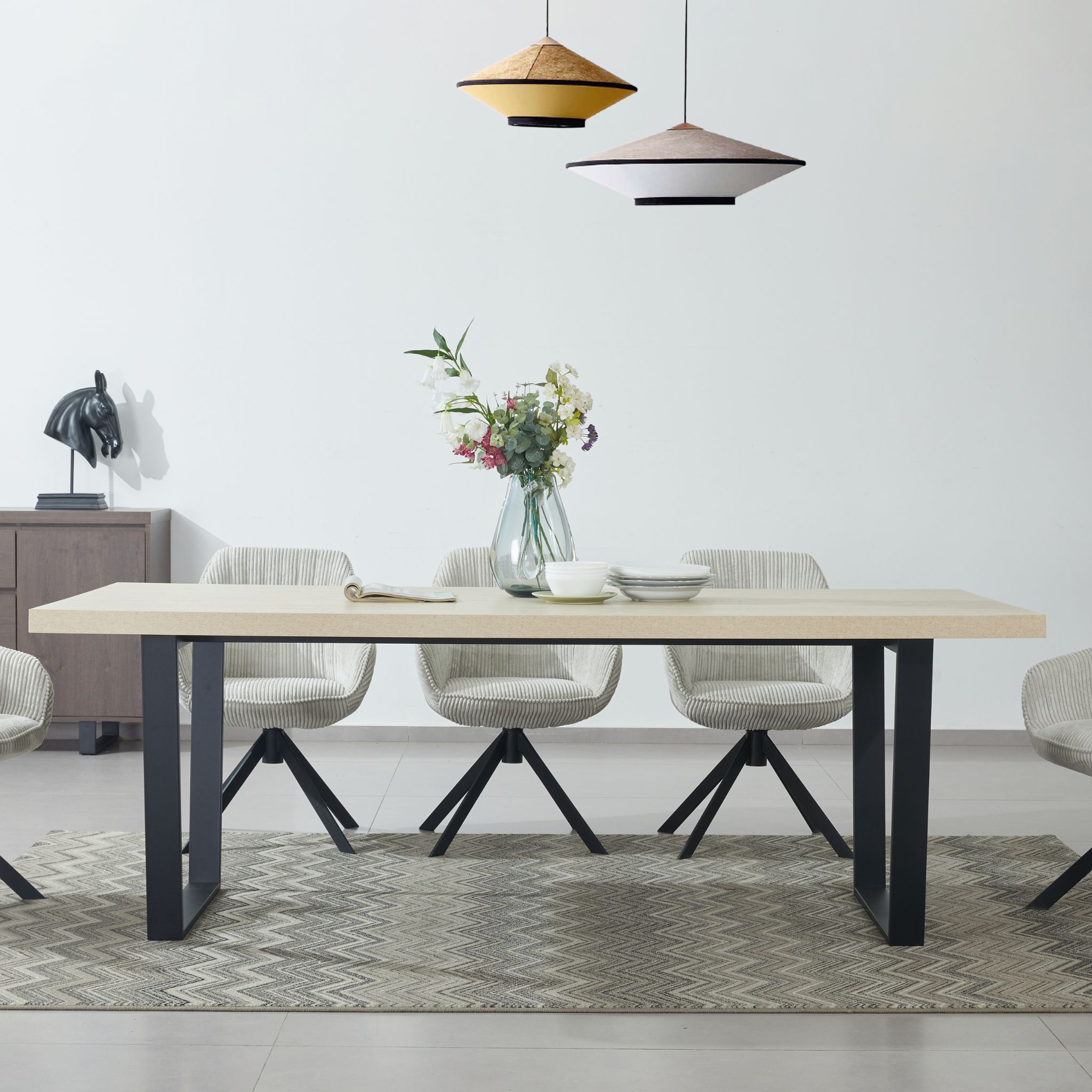SNOFFI Beige+Black Dining Table 160×90cm