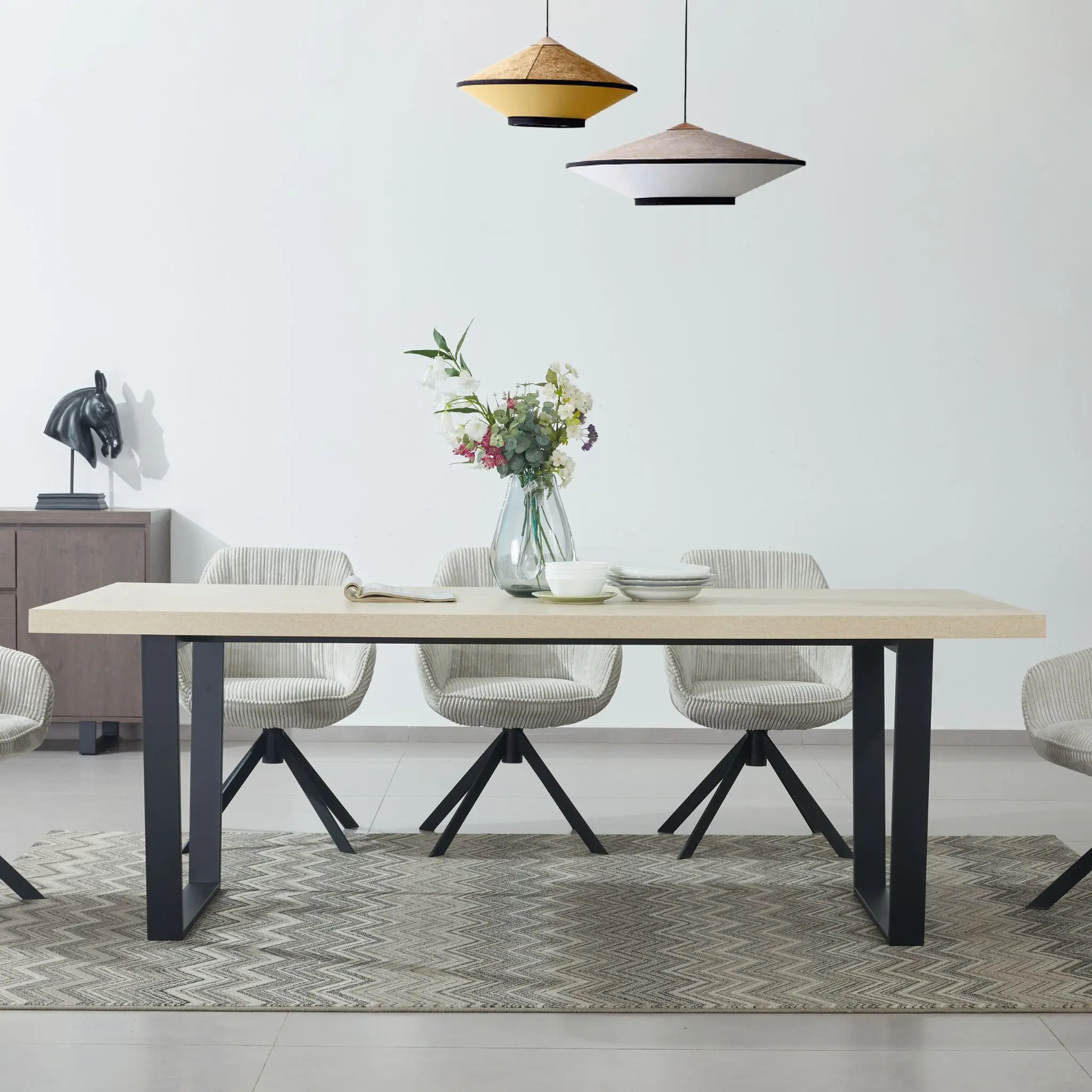 SNOFFI Beige+Black Dining Table 160×90cm