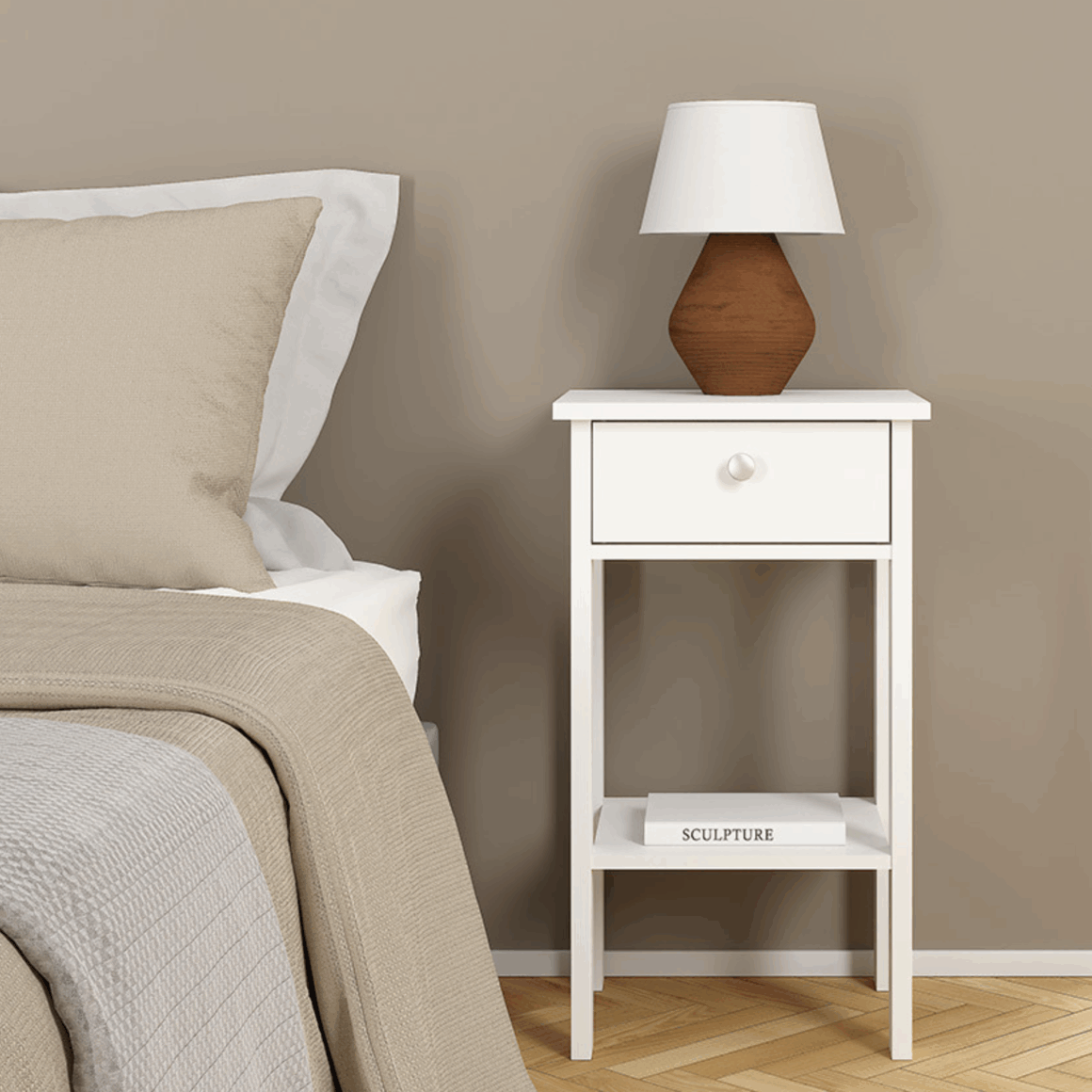 MADRID White Night Stand Low