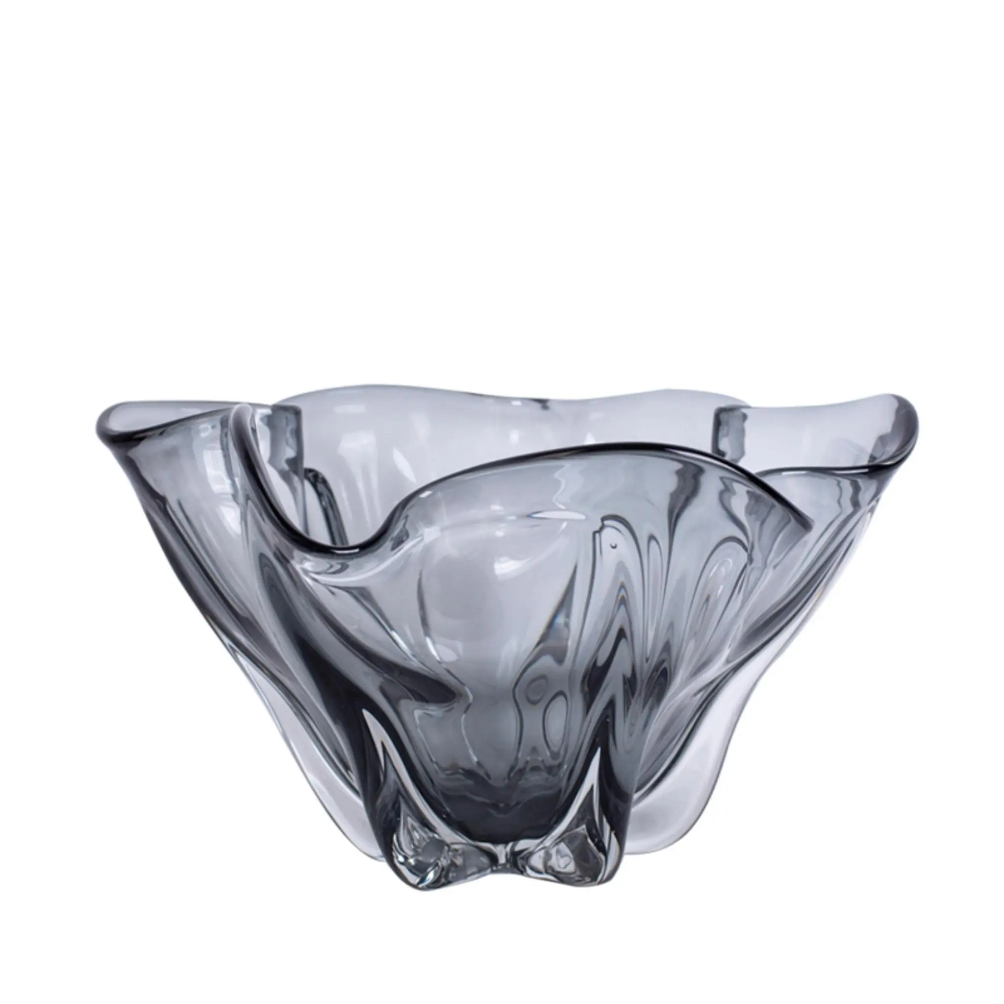 GREY FLOWER SHAPED GLASS BOWL