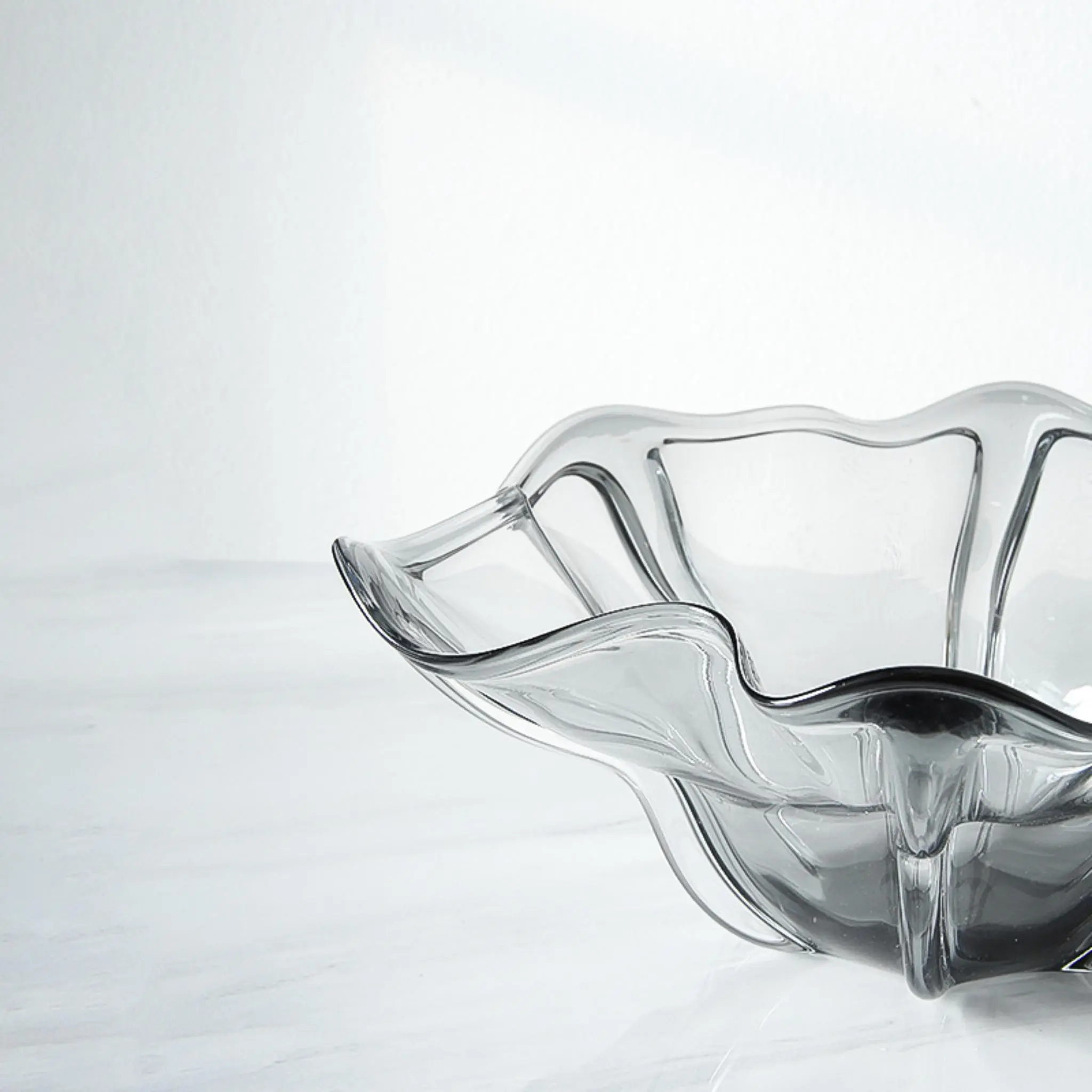 GREY FLOWER SHAPED GLASS BOWL