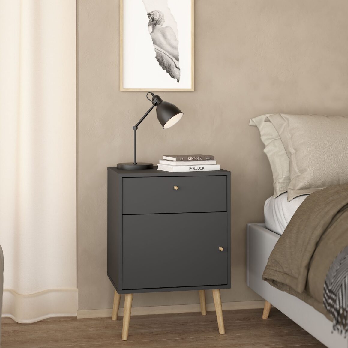 BODO Matte Grey Wood Effect Night Stand
