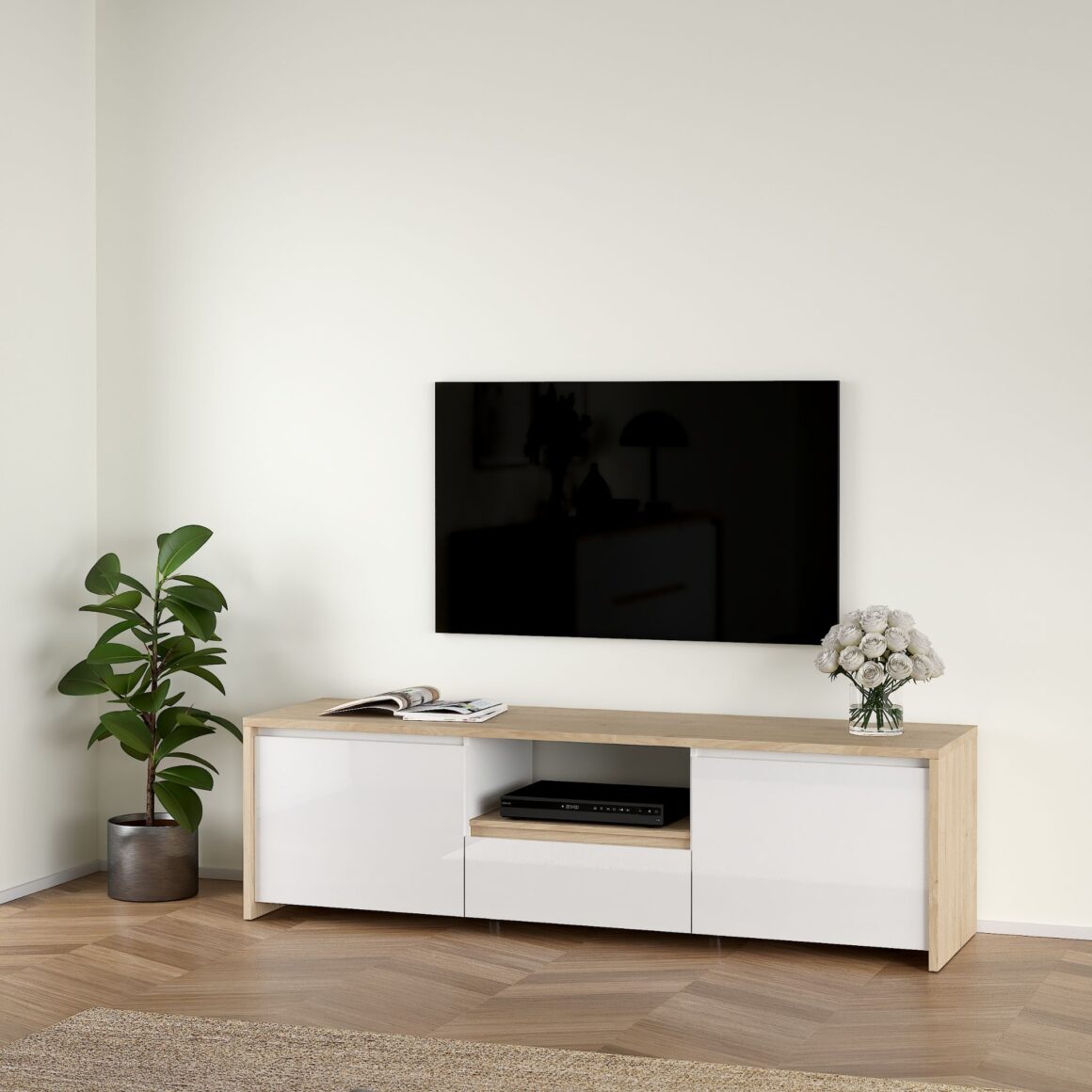 NEXT White and Oak Surface TV Console