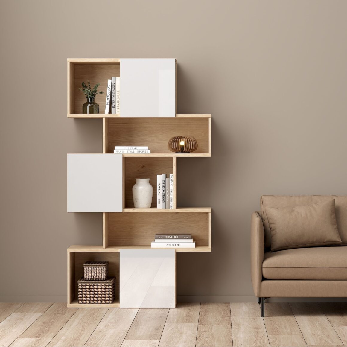 MAZE Oak Effect White Bookcase