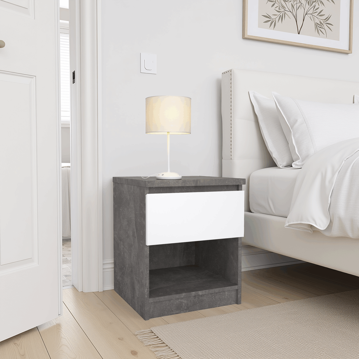 NAIA Concrete Wood Effect Night Stand Low