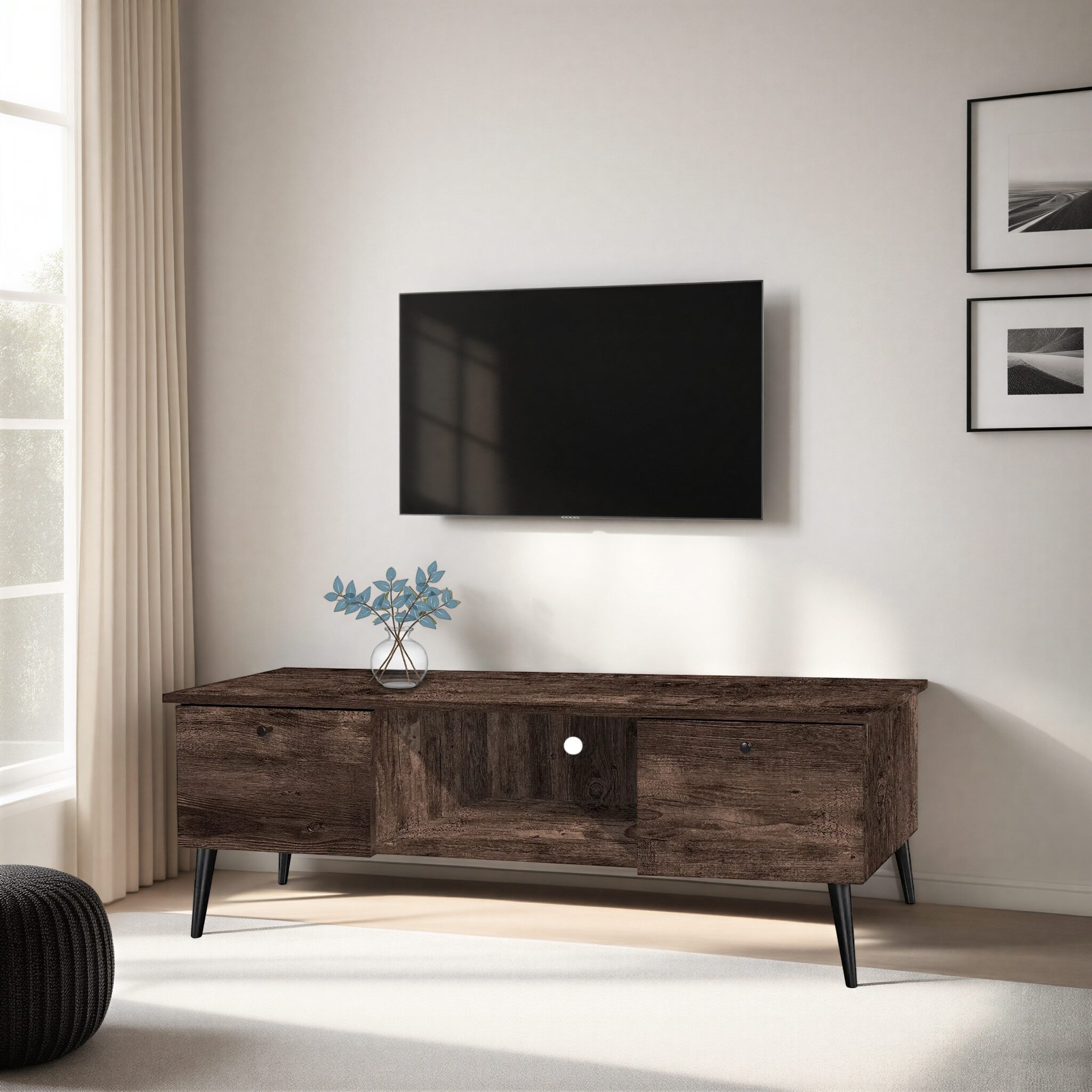MEDIAZ Walnut Finish TV Stand