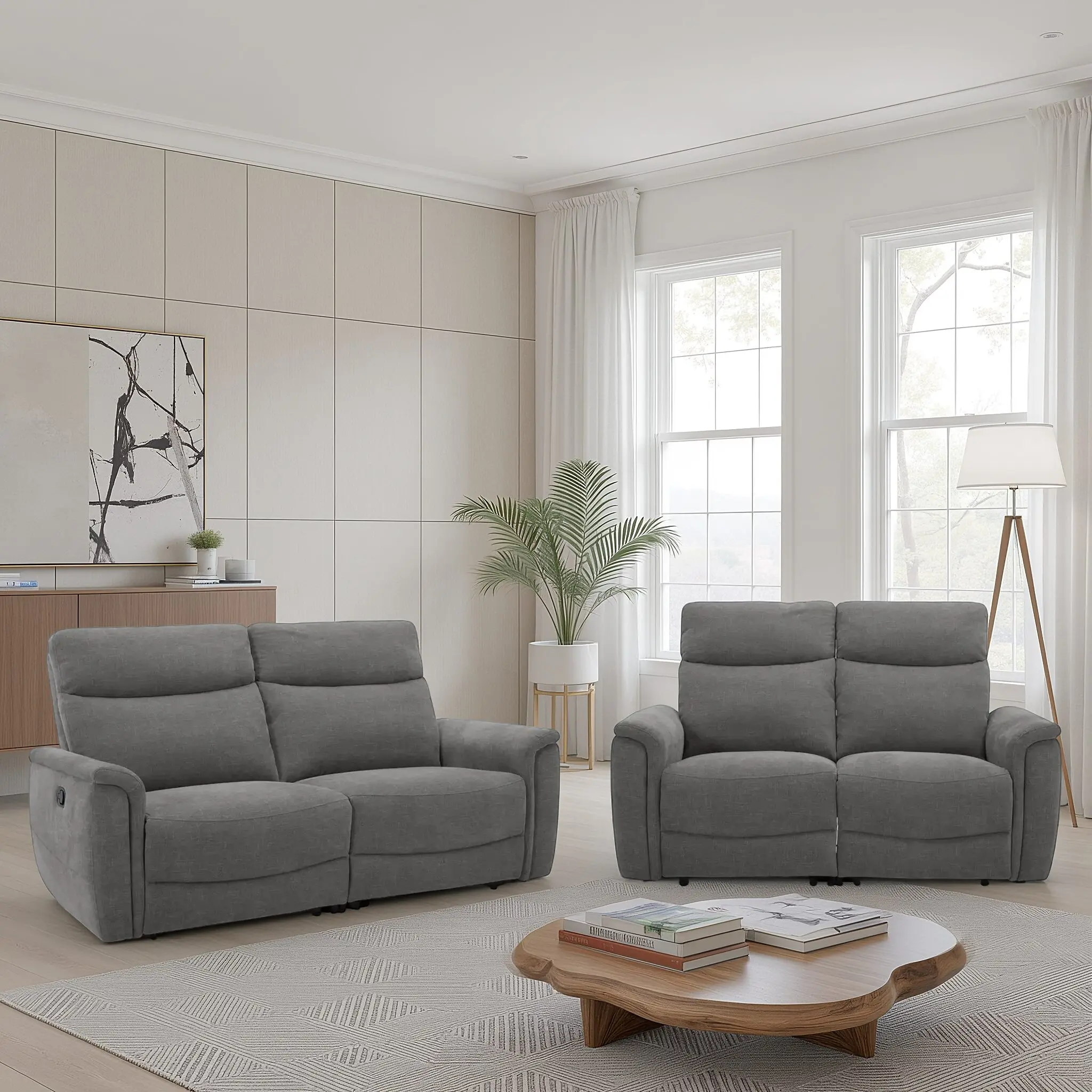 LAZU Manual Recliner Sofa Set