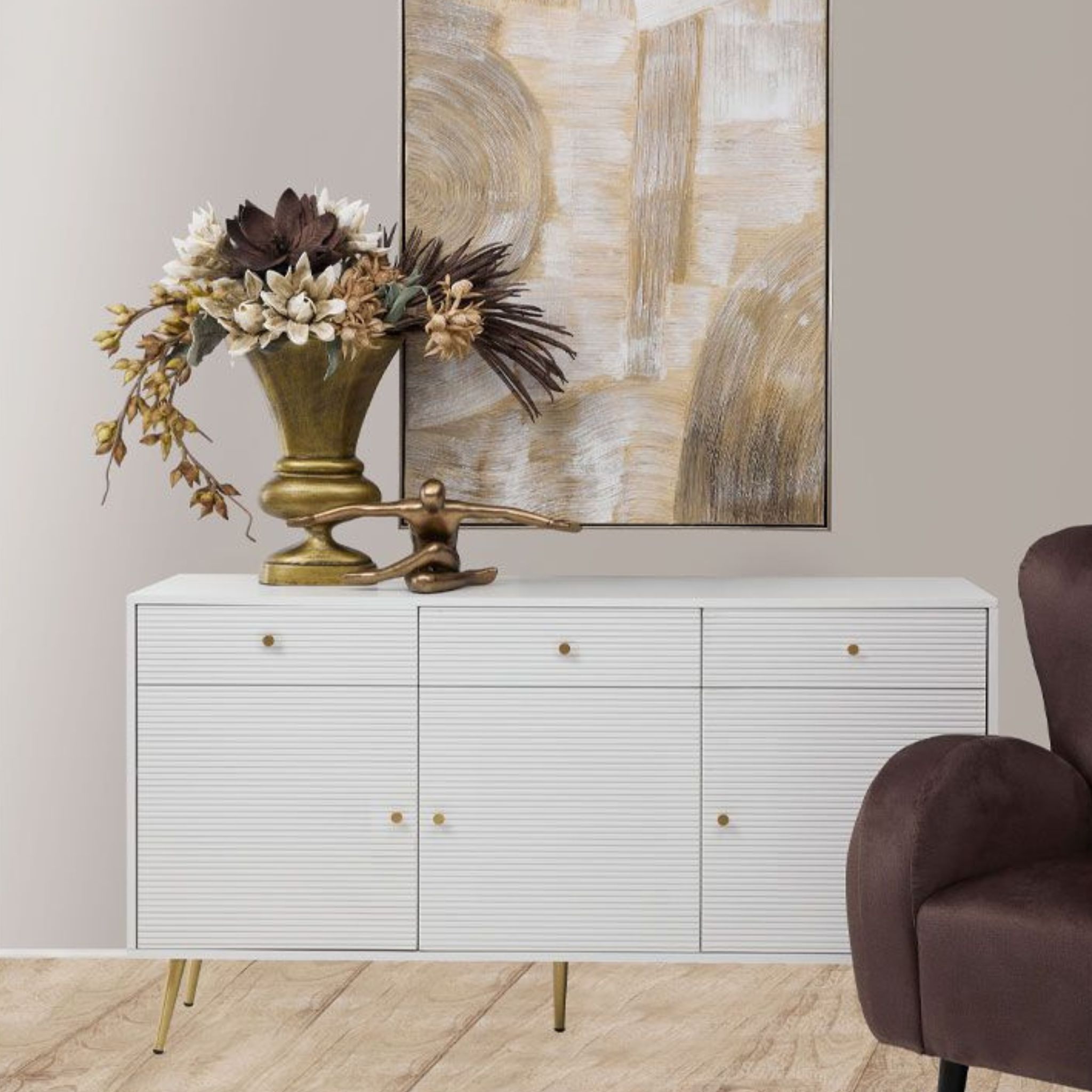 ZIZEL Engineered Wood Gold Buffet