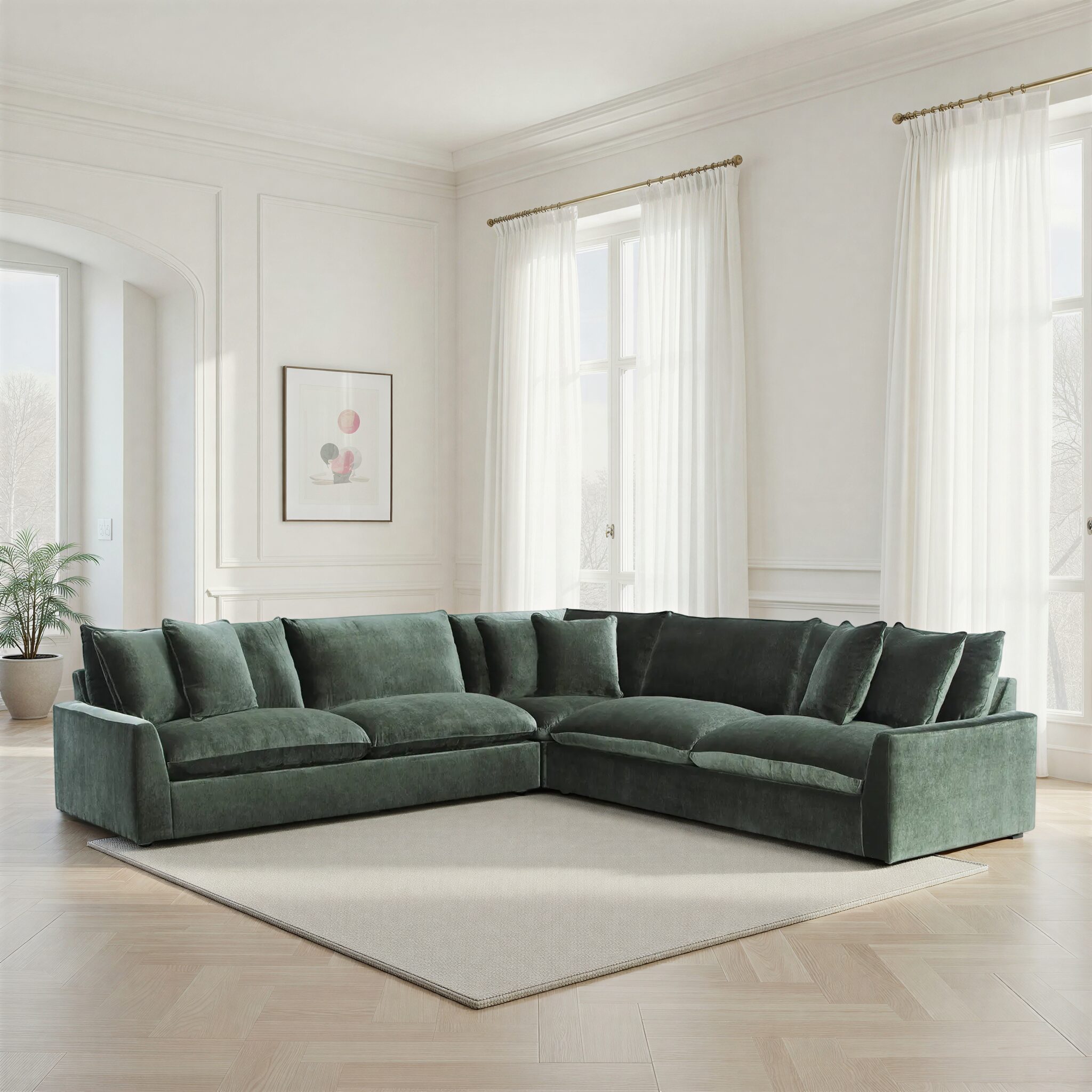 CARRIAGE Green Fabric Corner Sofa
