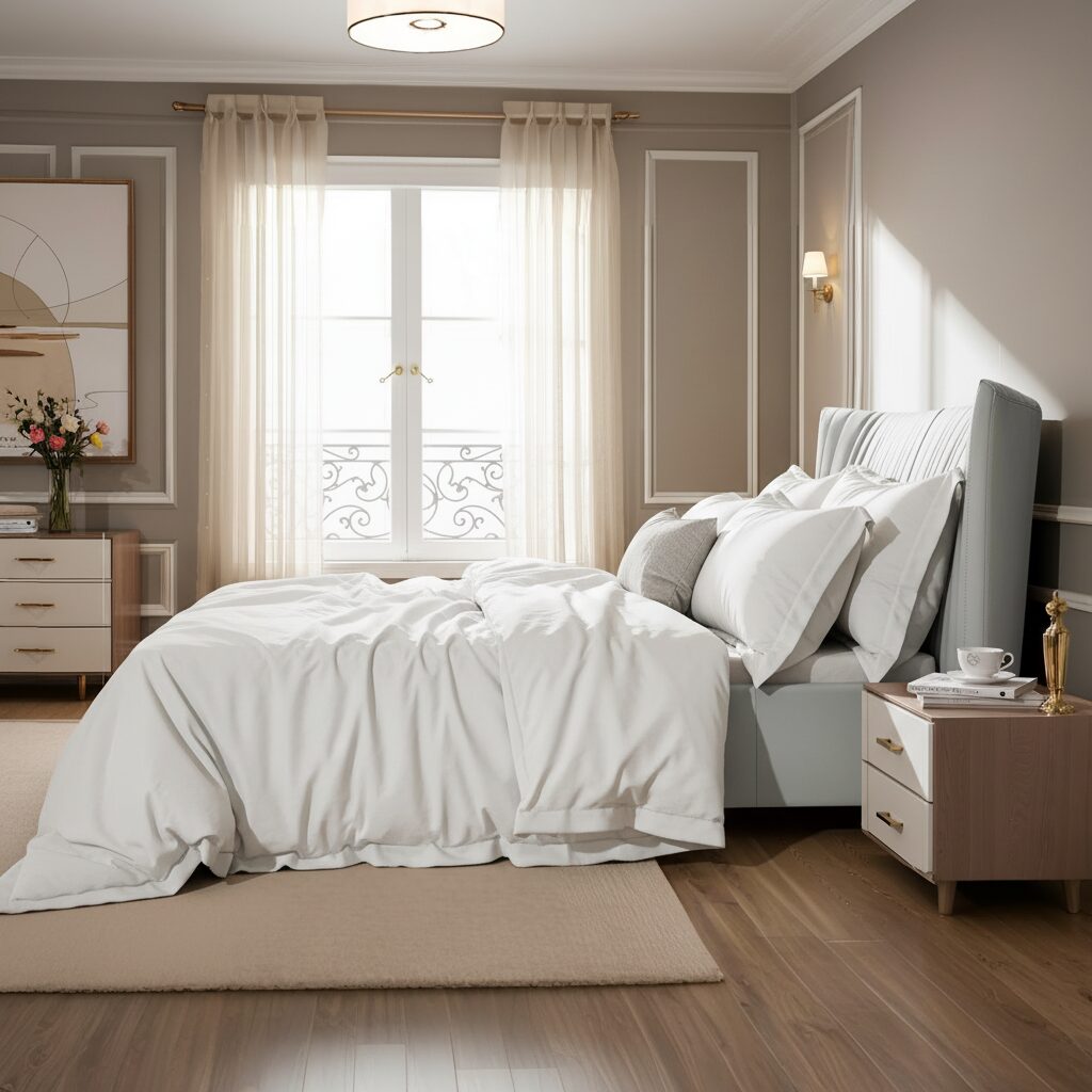 RELIEVE Beige-Grey PU 5.5FT Bed