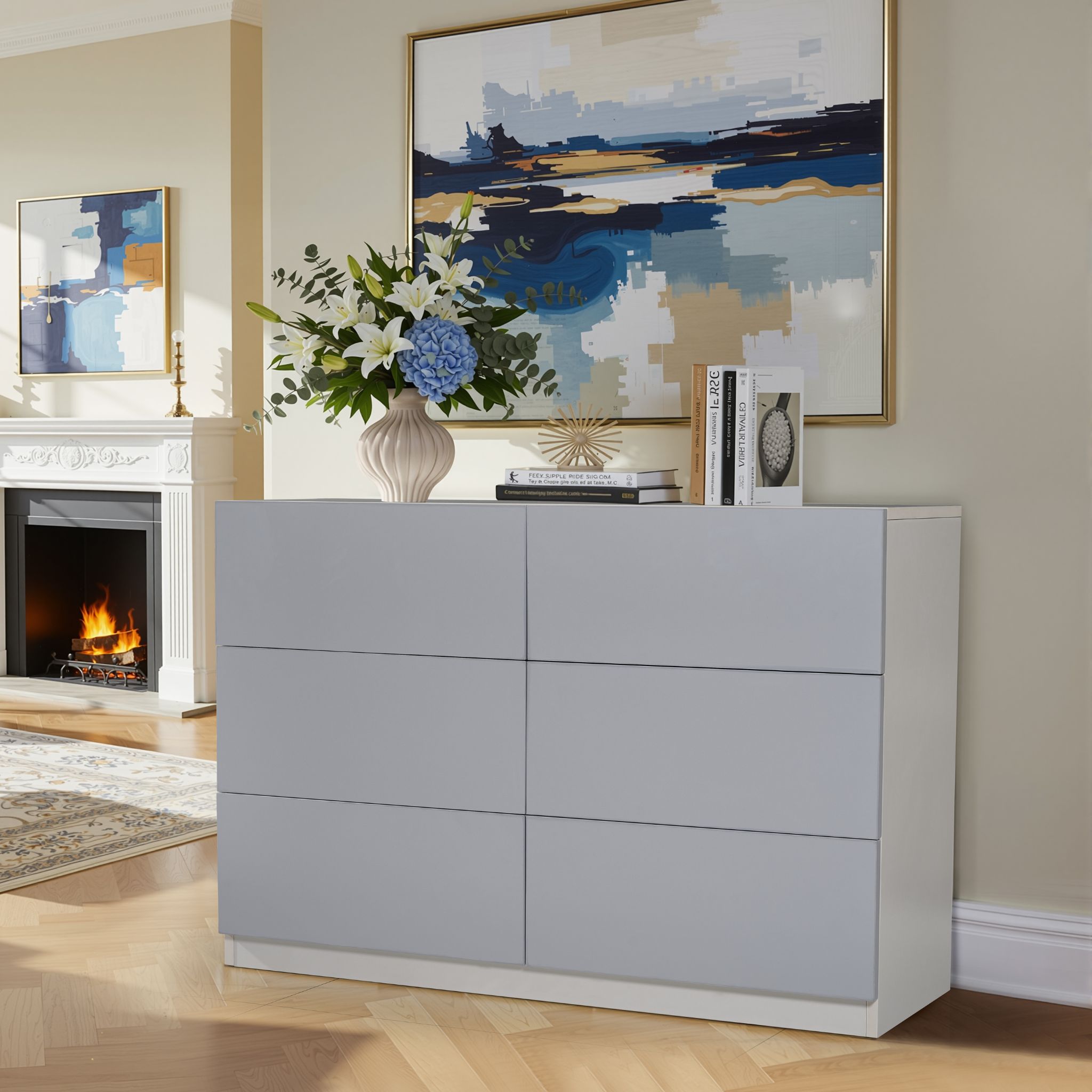 FARBIN White and Light Grey Dresser
