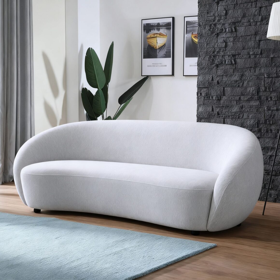 CASMORI White Fabric 3-Seater Sofa