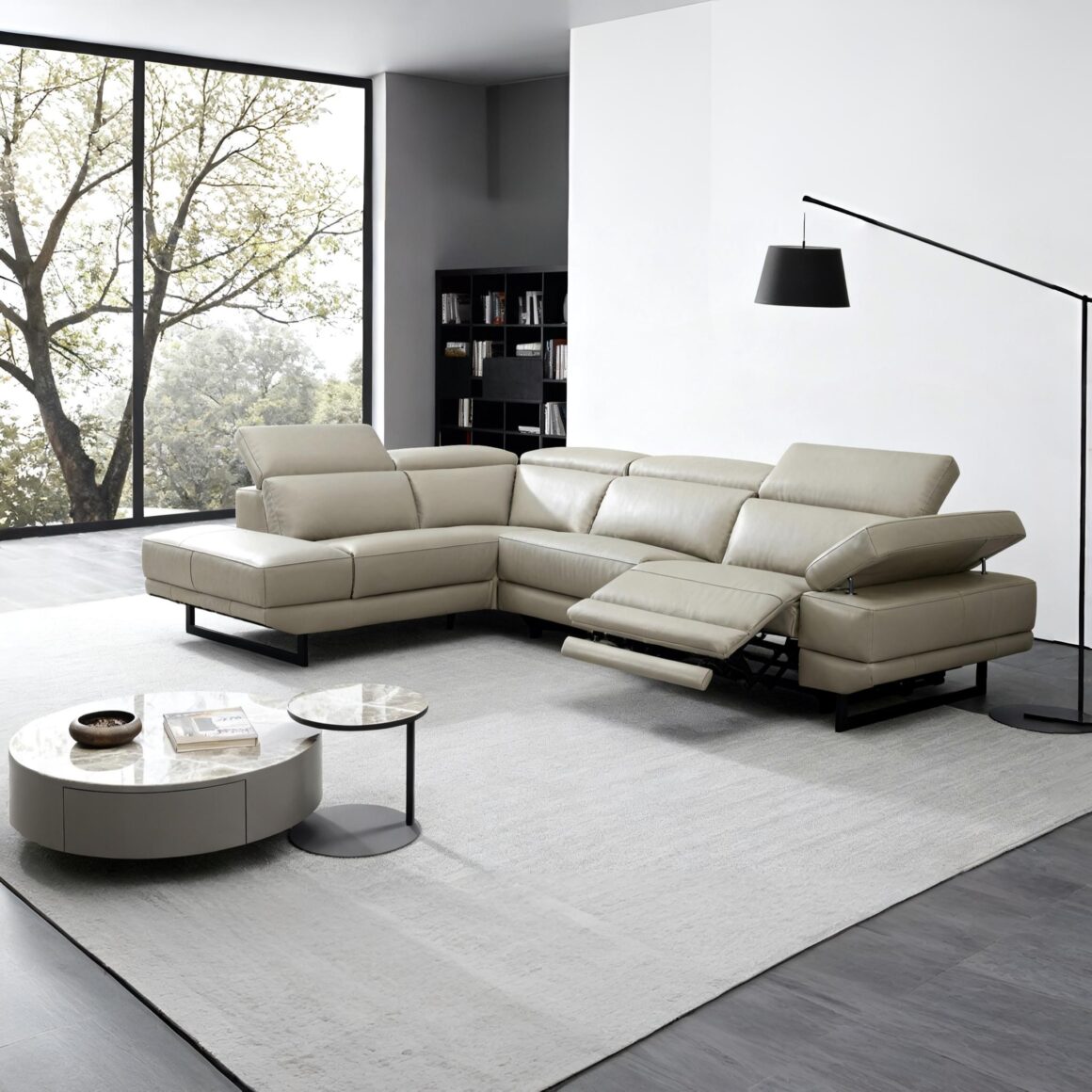 TAKONI Beige Leather Corner Reclining Sofa