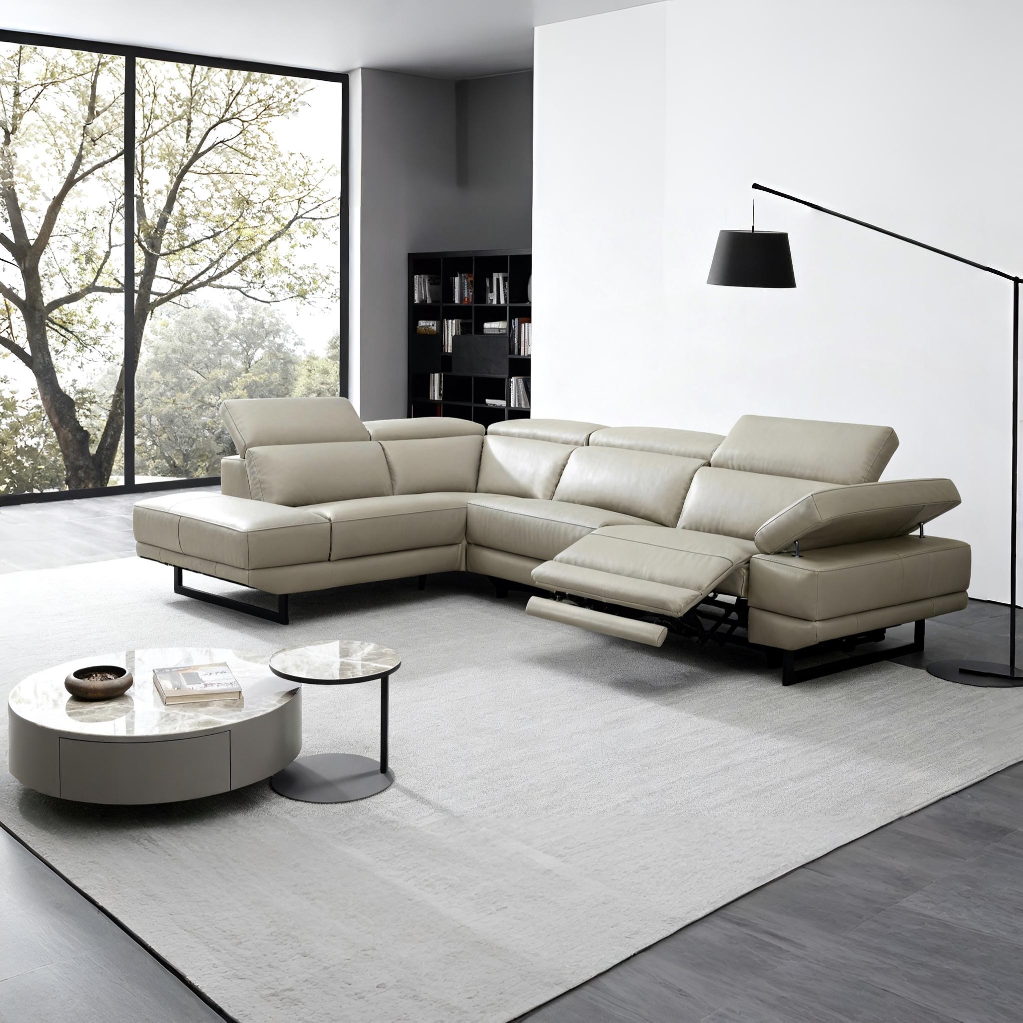 MARMID Beige Leather Corner Reclining Sofa
