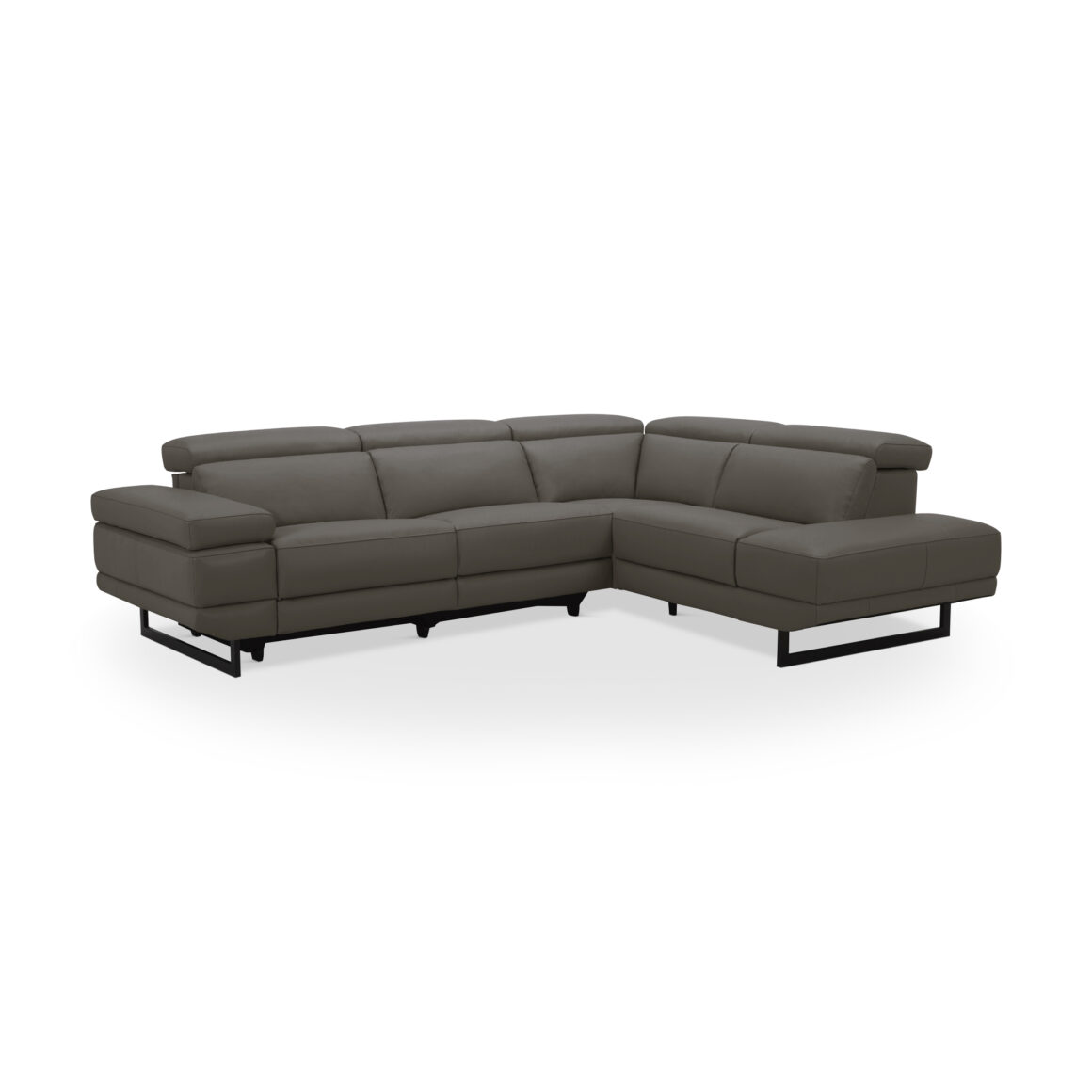 TAKONI Dark Grey Leather Corner Recliner Sofa