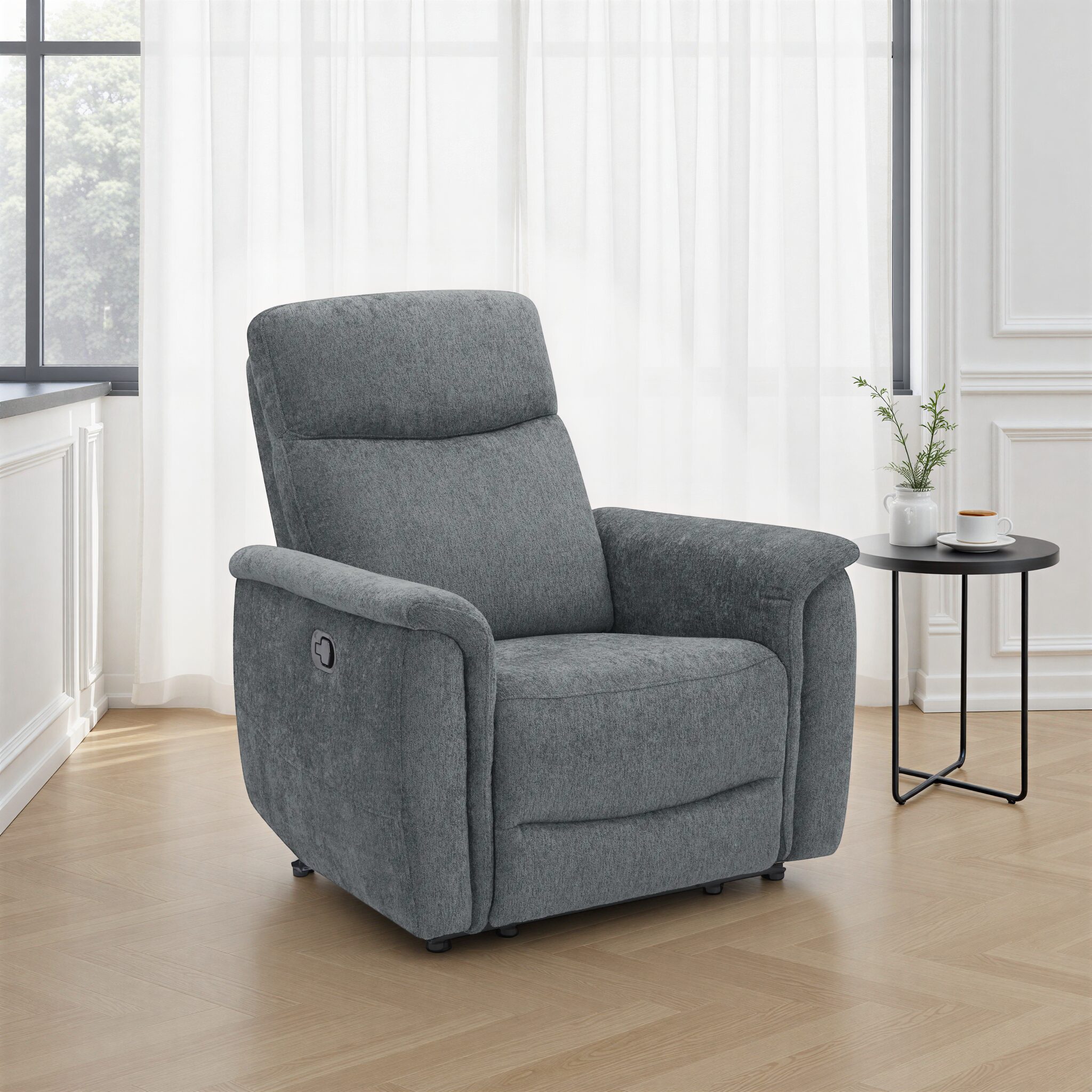 LAZU Dark Grey Fabric 1-Seater Manual Recliner