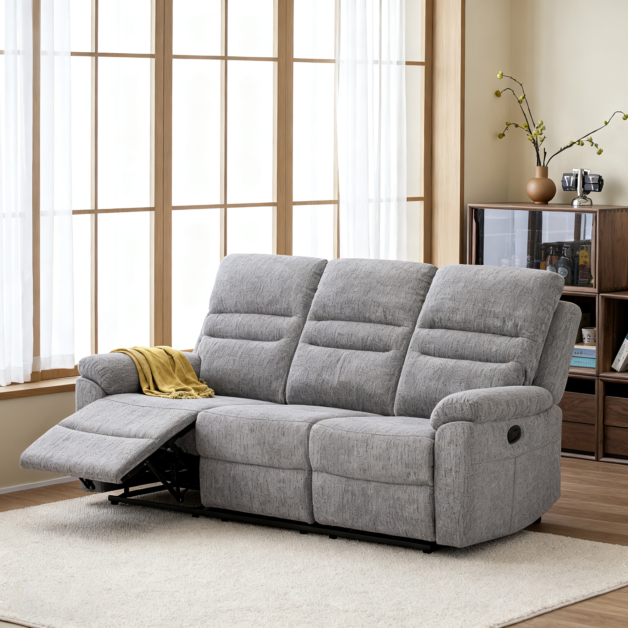GERALD Grey Fabric Manual 3-Seater Recliner