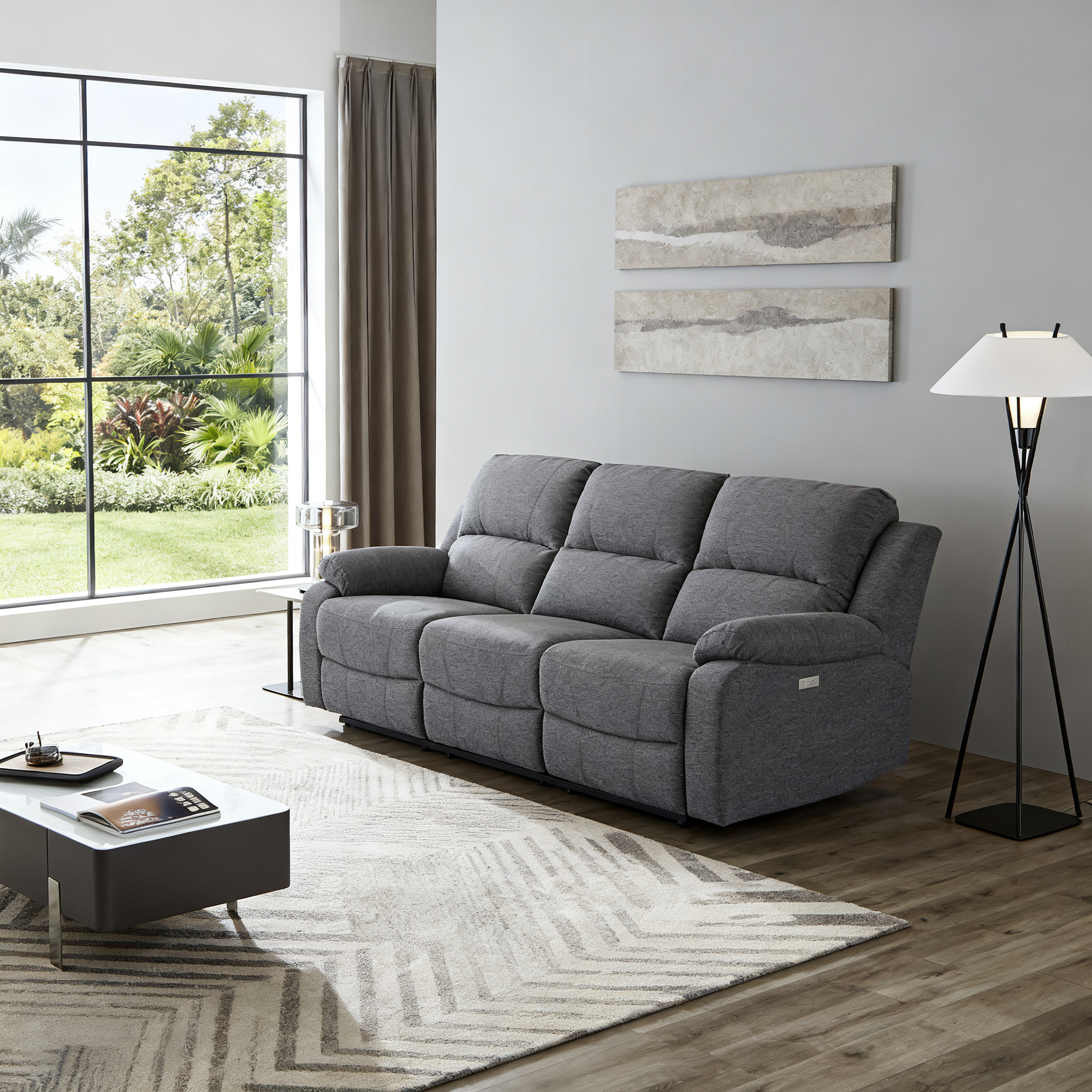 BECKY Dark Grey Fabric Electric 3-Seater Recliner