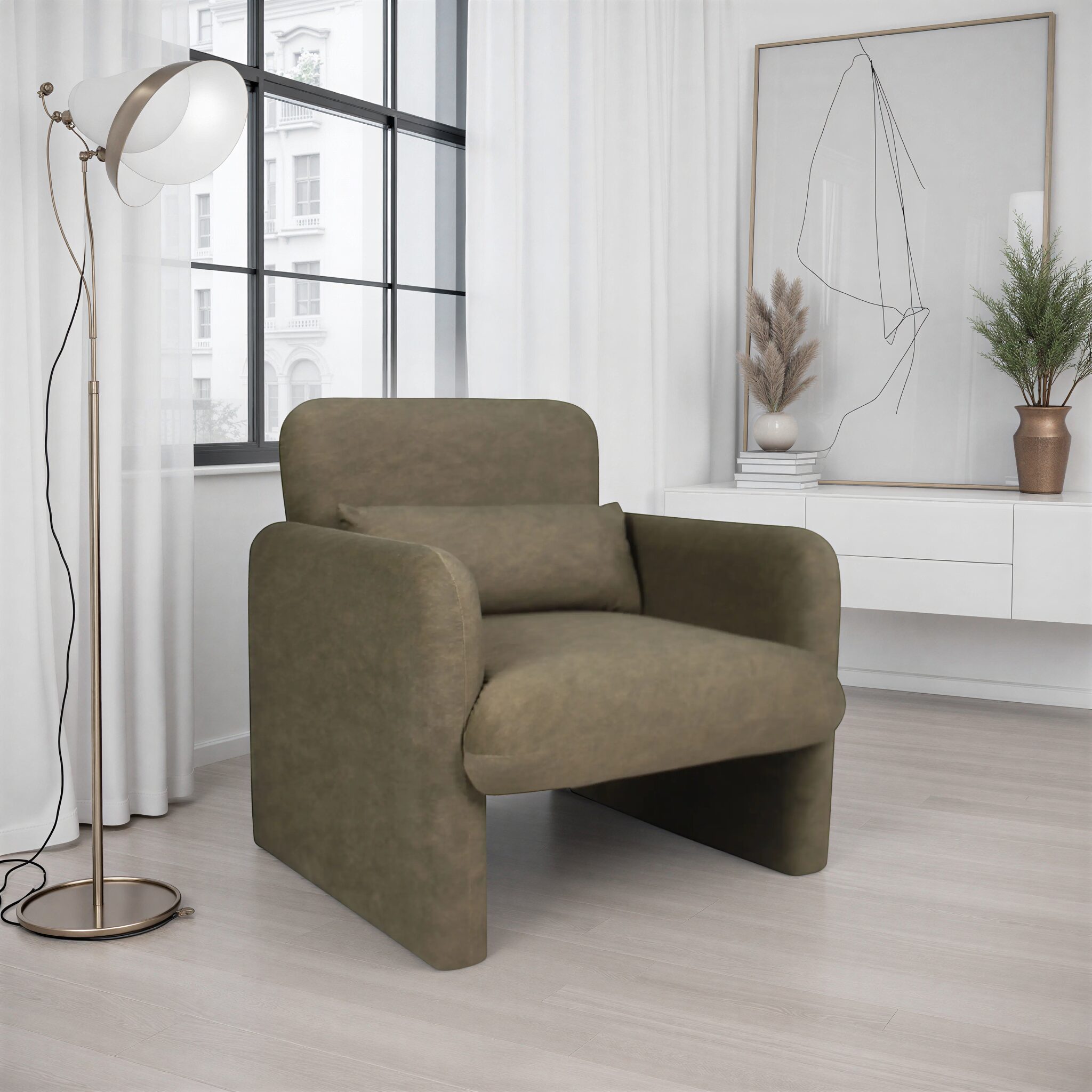 AVENITO Olive Green Fabric Armchair