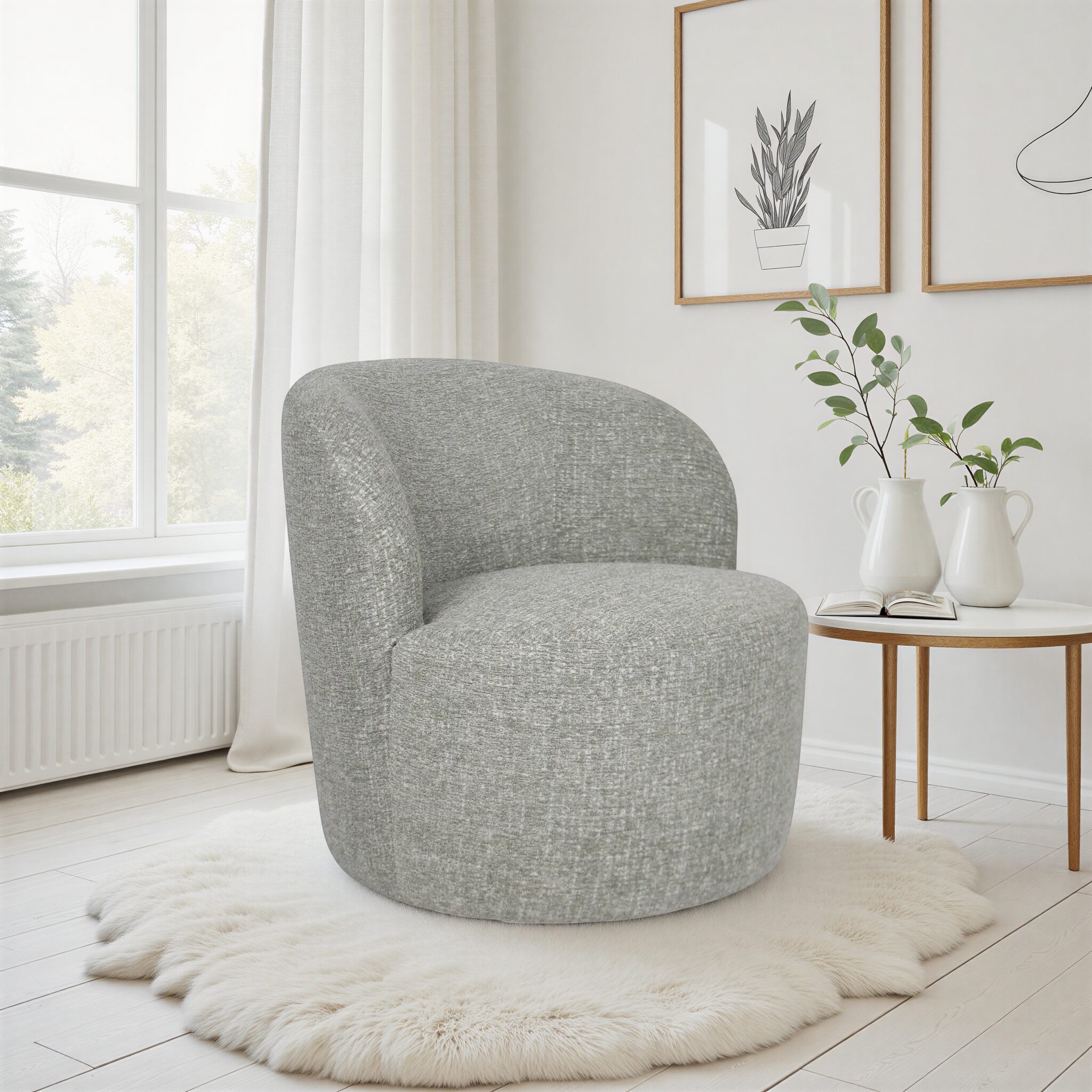 COUCHILL Khaki Grey Fabric Armchair
