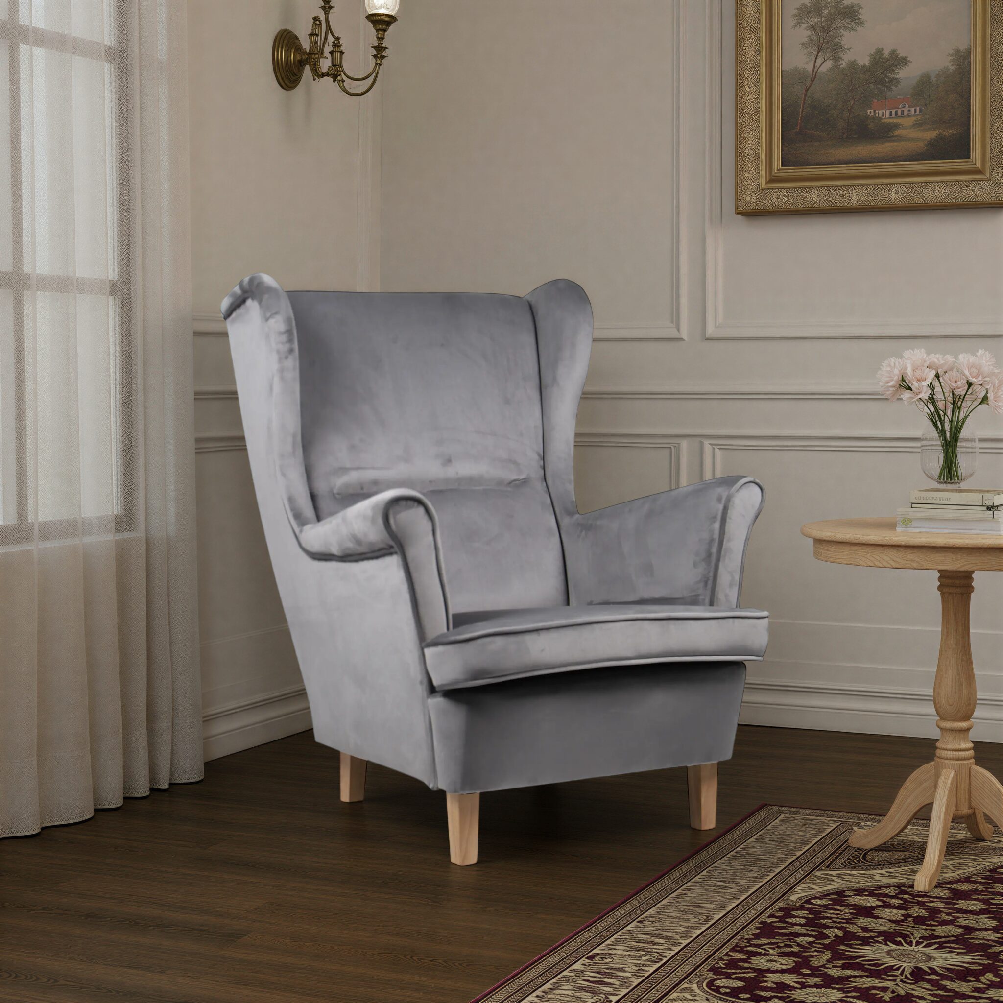 HOZPY Velvet Armchair in Gray